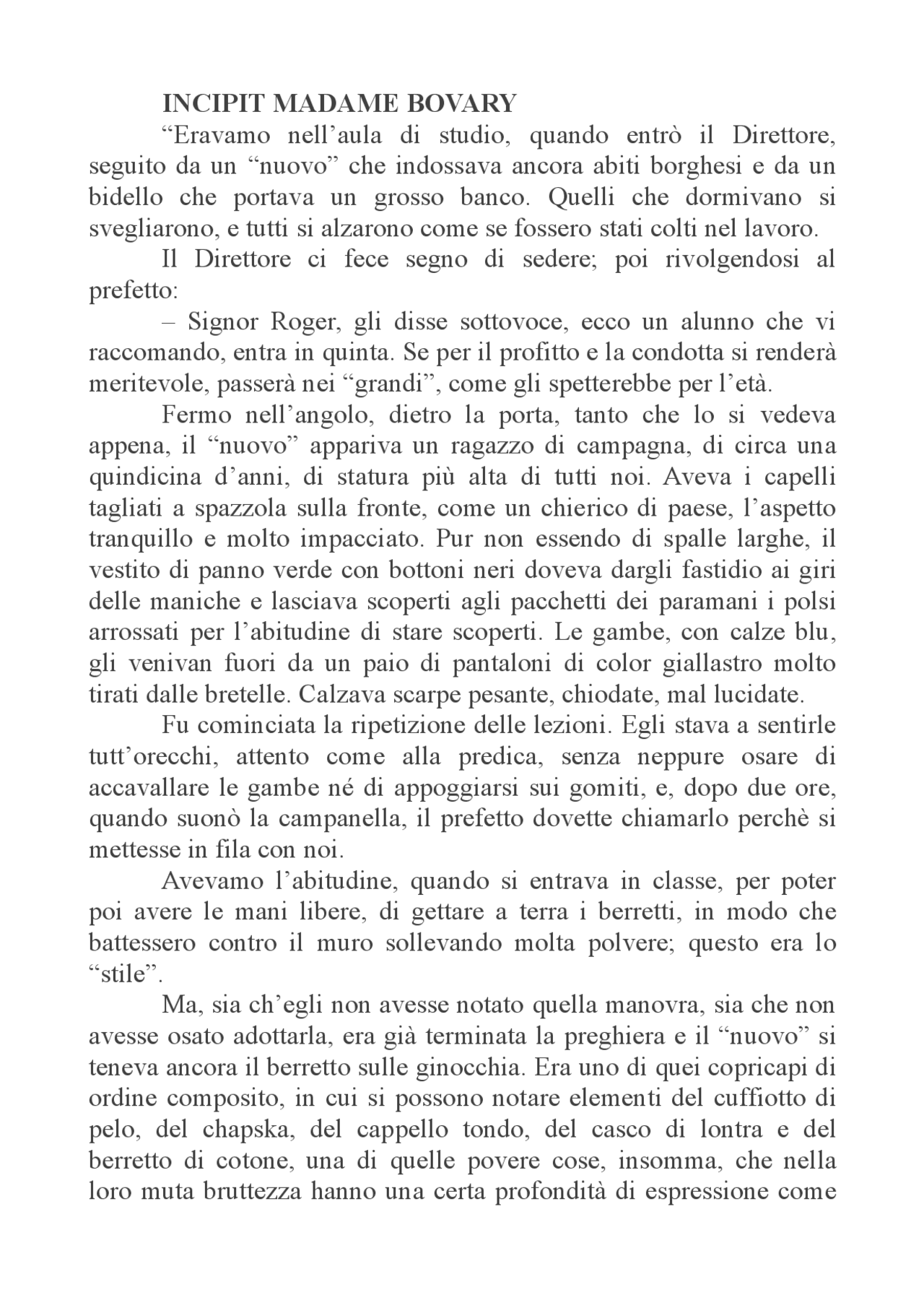 Traduzione incipit Madame Bovary dal francese all'italiano Docsity