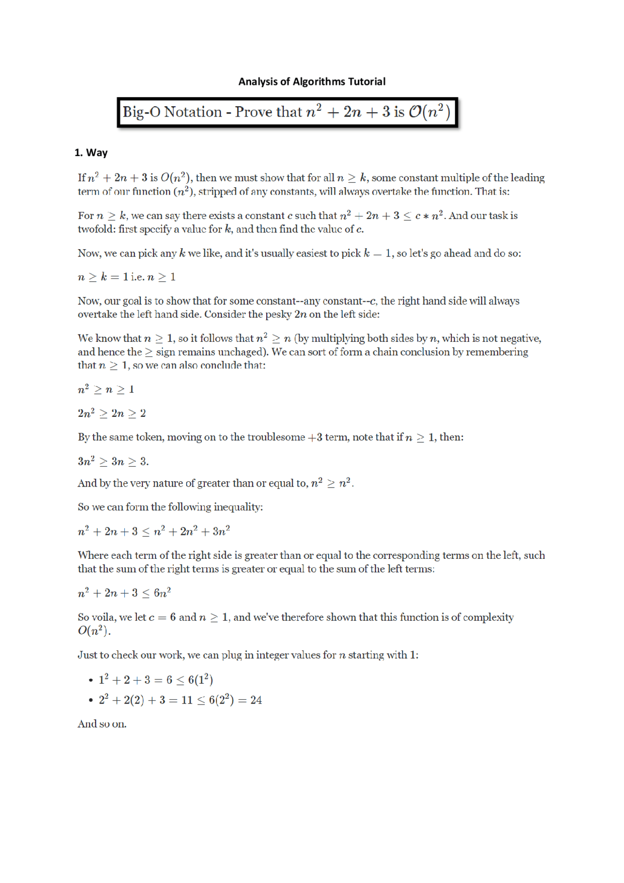 Analysis of Algorithms Tutorial - Docsity