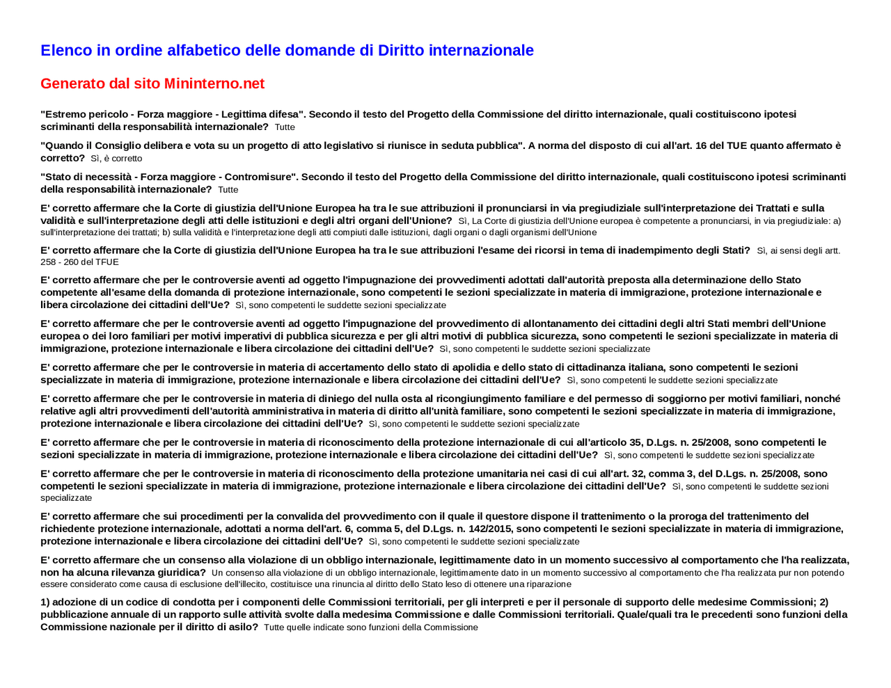 Domande e risposte- Diritto internazionale - Docsity
