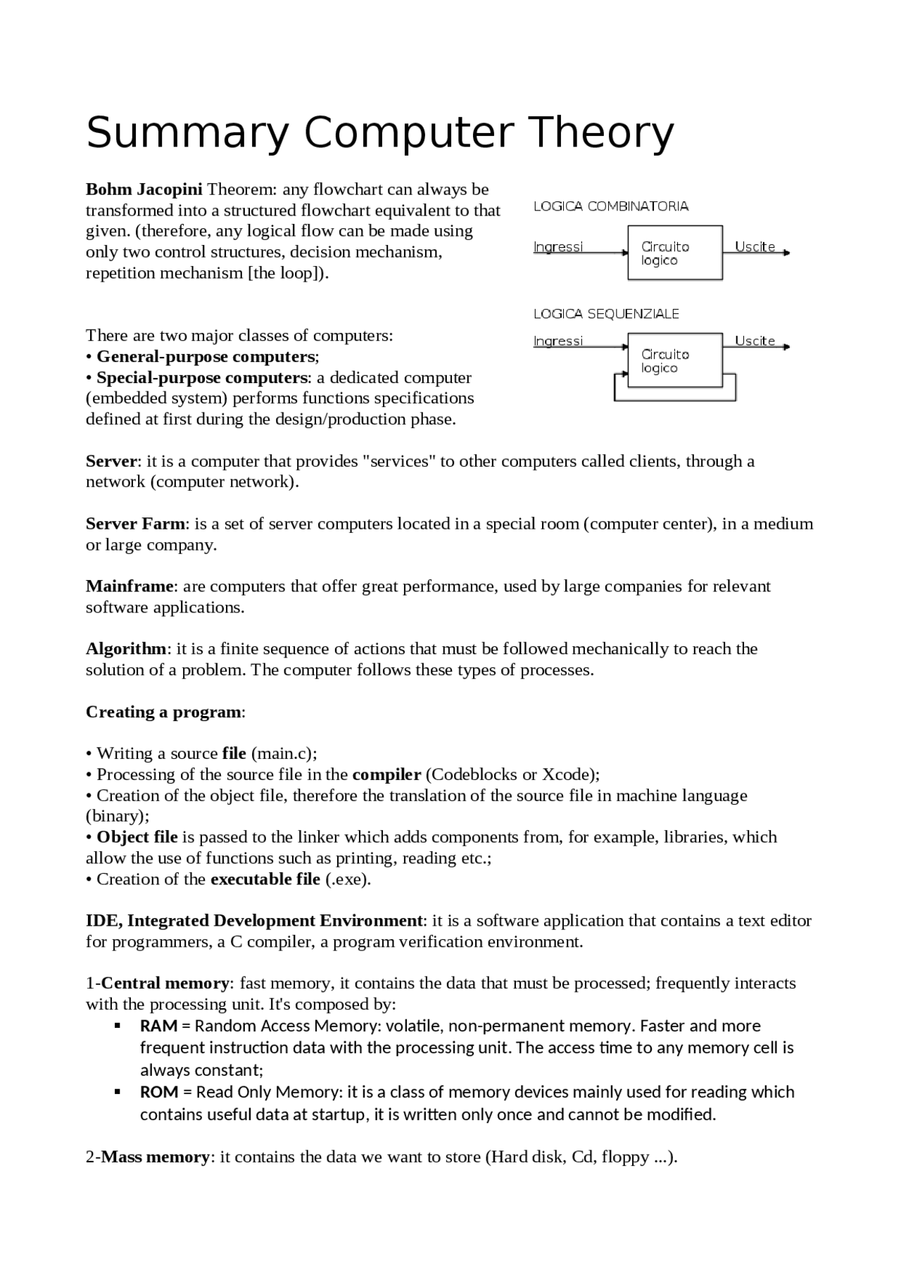 Computer Sciences Summary Docsity