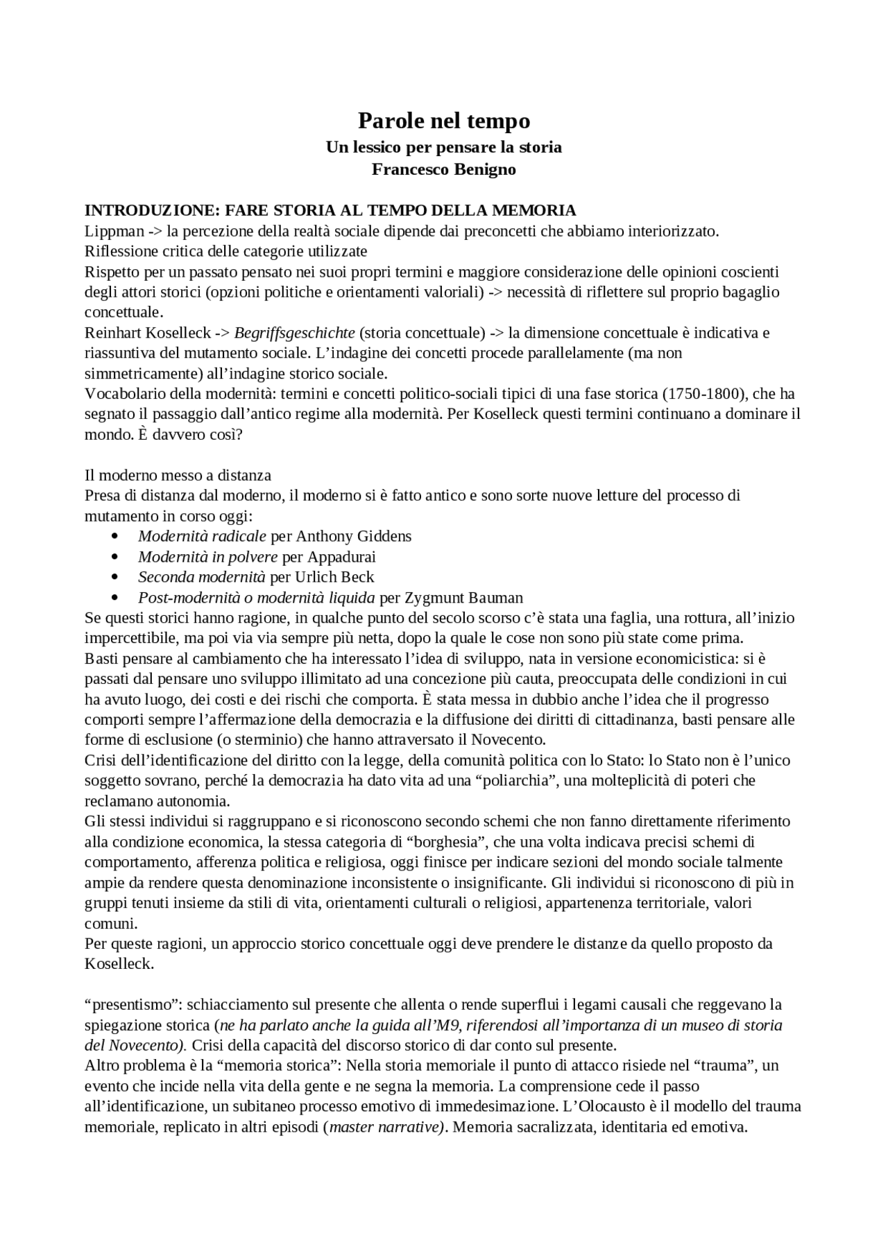 Parole nel tempo. Un lessico per pensare la storia. Francesco Benigno ...