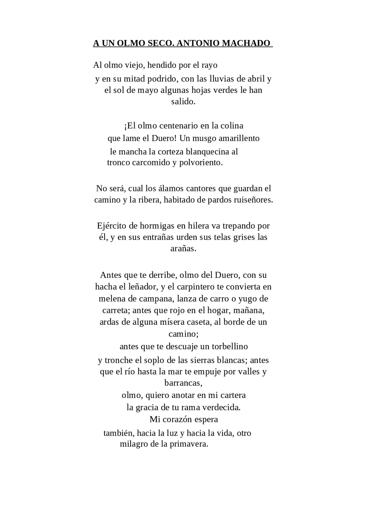 Olmo Seco A un olmo seco de Antonio Machado - Docsity