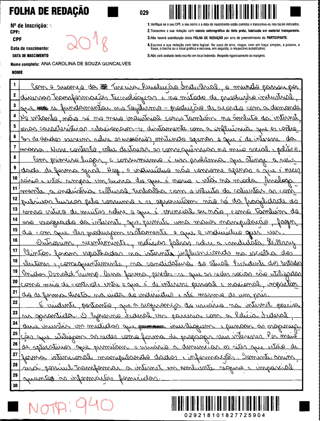 Redação do Enem 2018 - Docsity