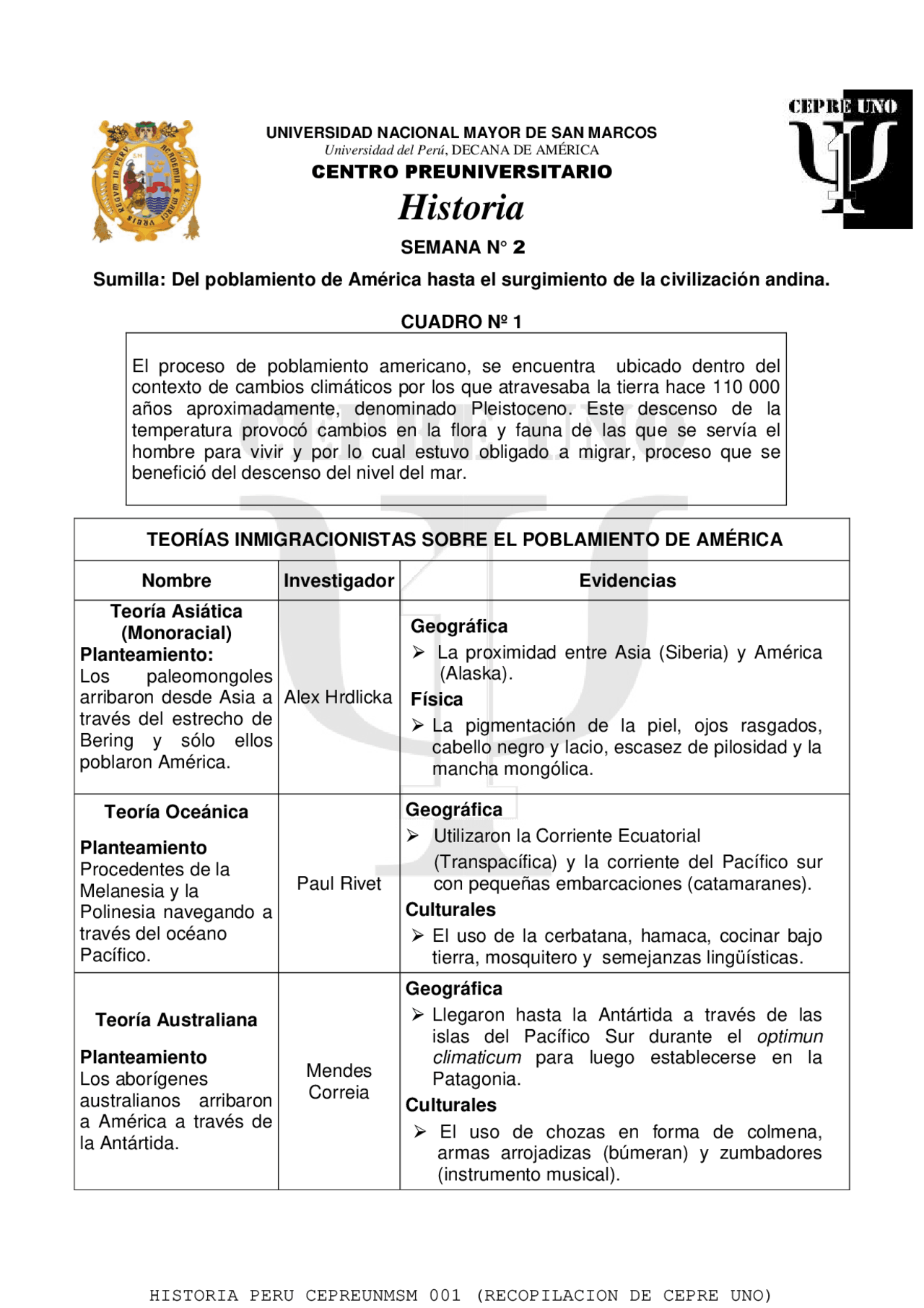 Historia Del Peru Cepreunmsm Docsity
