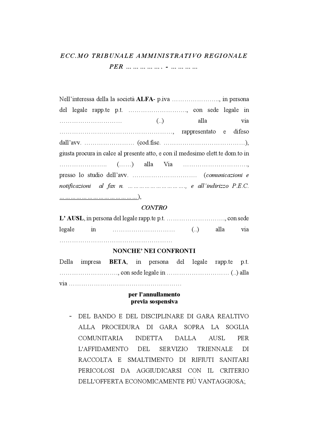 Fac simile lettera per respingere fattura