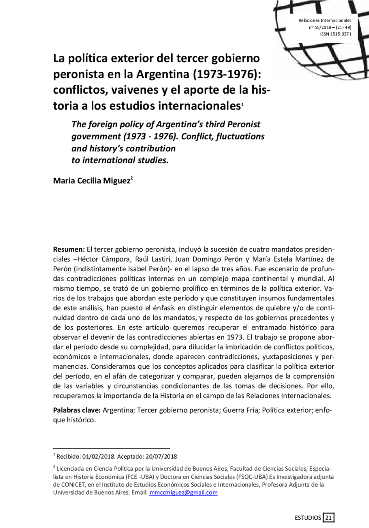La Politica Exterior Del Tercer Gobierno Peronista En La Argentina 1973 1976 Docsity