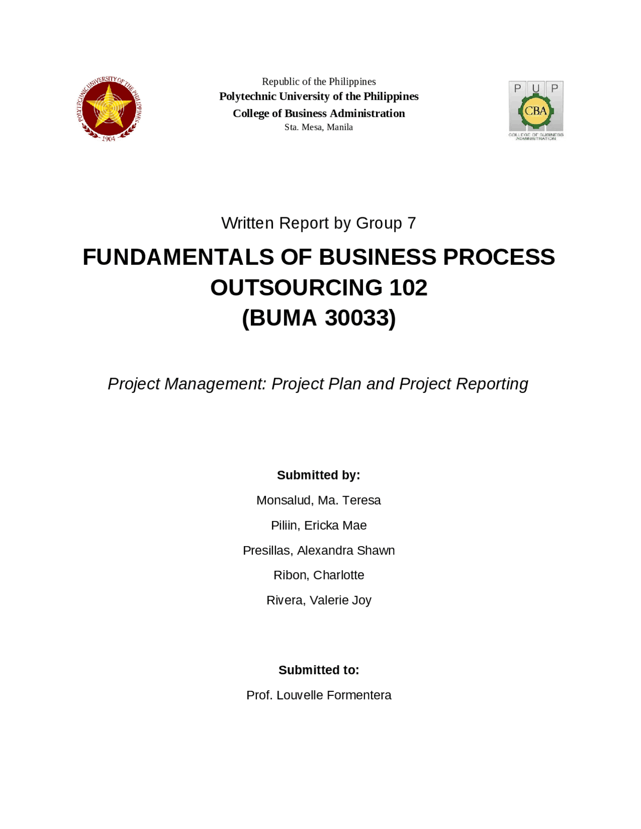 Project Plan Project Reporting | Lecture notes Business Systems | Docsity