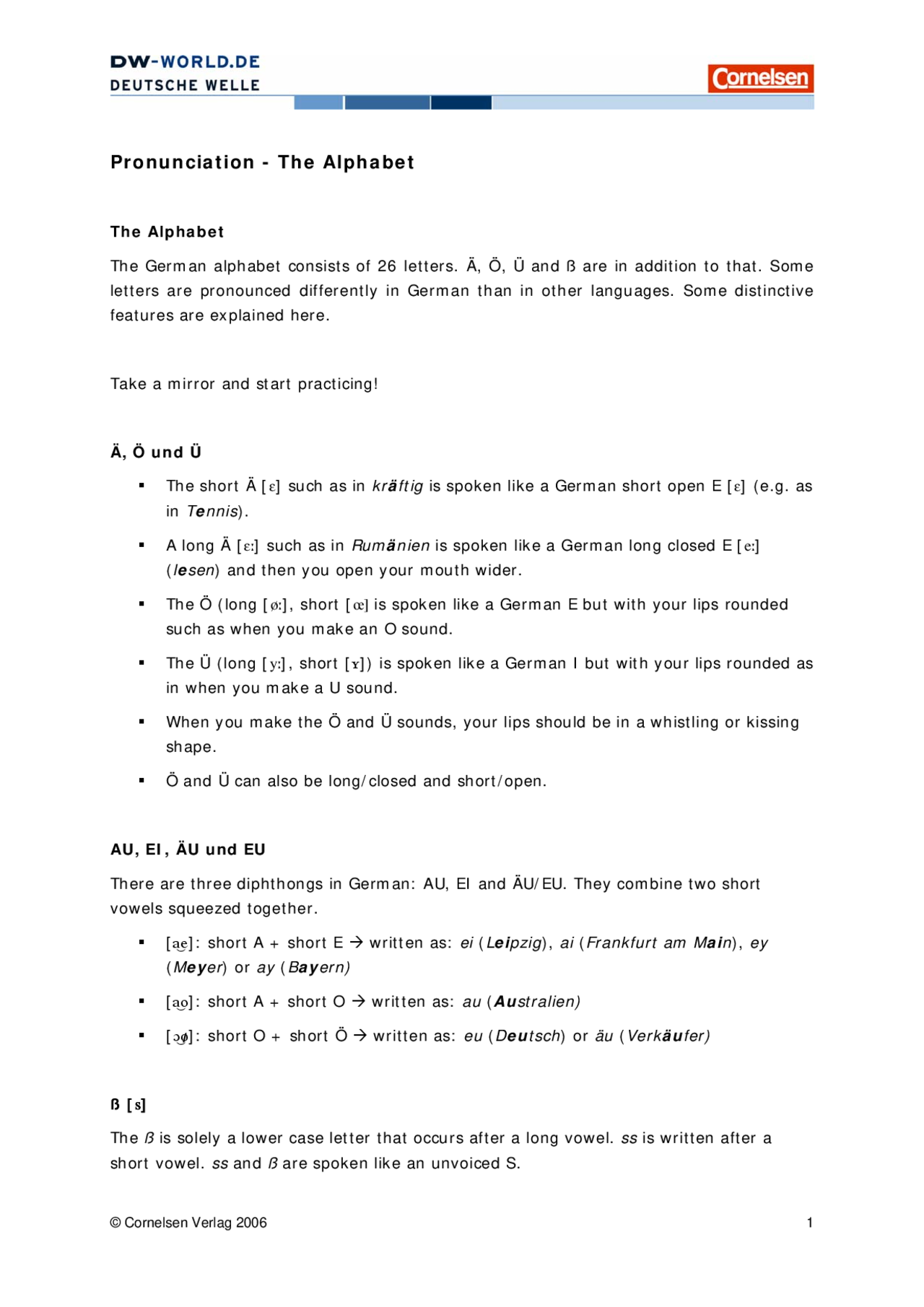 German alphabet (pronunciation) - Docsity