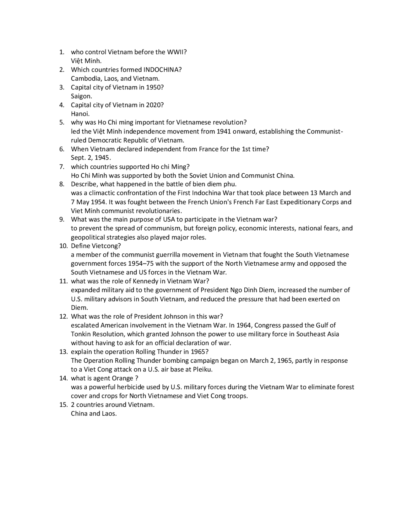 Questionnaire of vietnam war with answers - Docsity