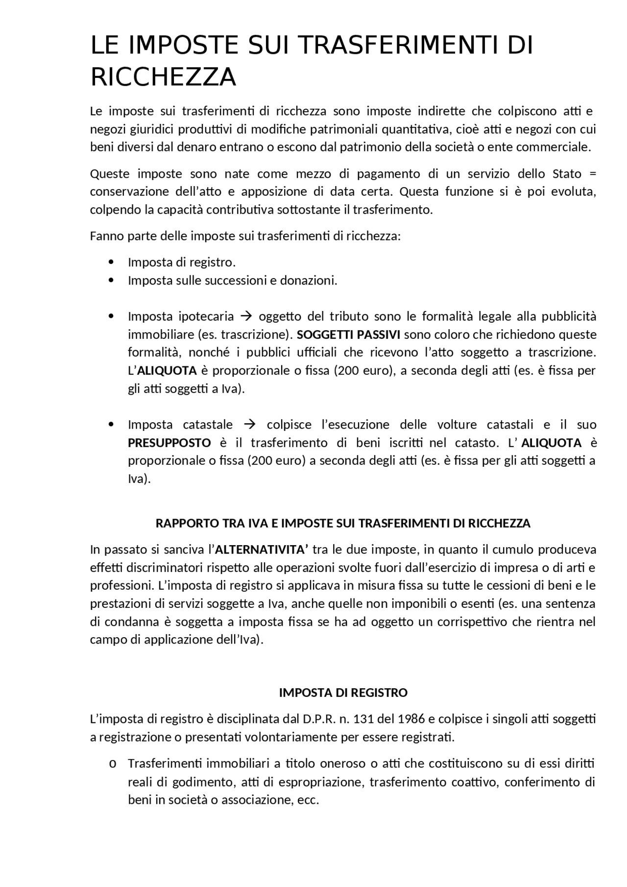Imposta di registro, imposta sulle successioni e sulle donazioni Docsity Imposta di registro, imposta sulle successioni e sulle donazioni Docsity