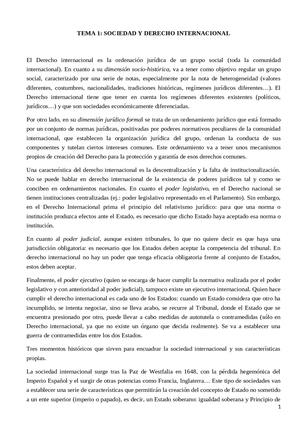 DERECHO INTERNACIONAL TEMA 1 SOCIEDAD INTERNACIONAL Y SU OJ Apuntes