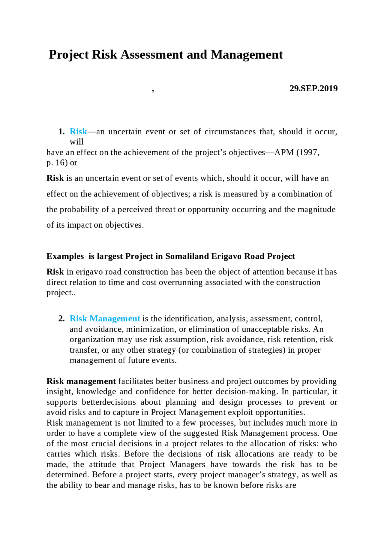 Project Risk management - Docsity