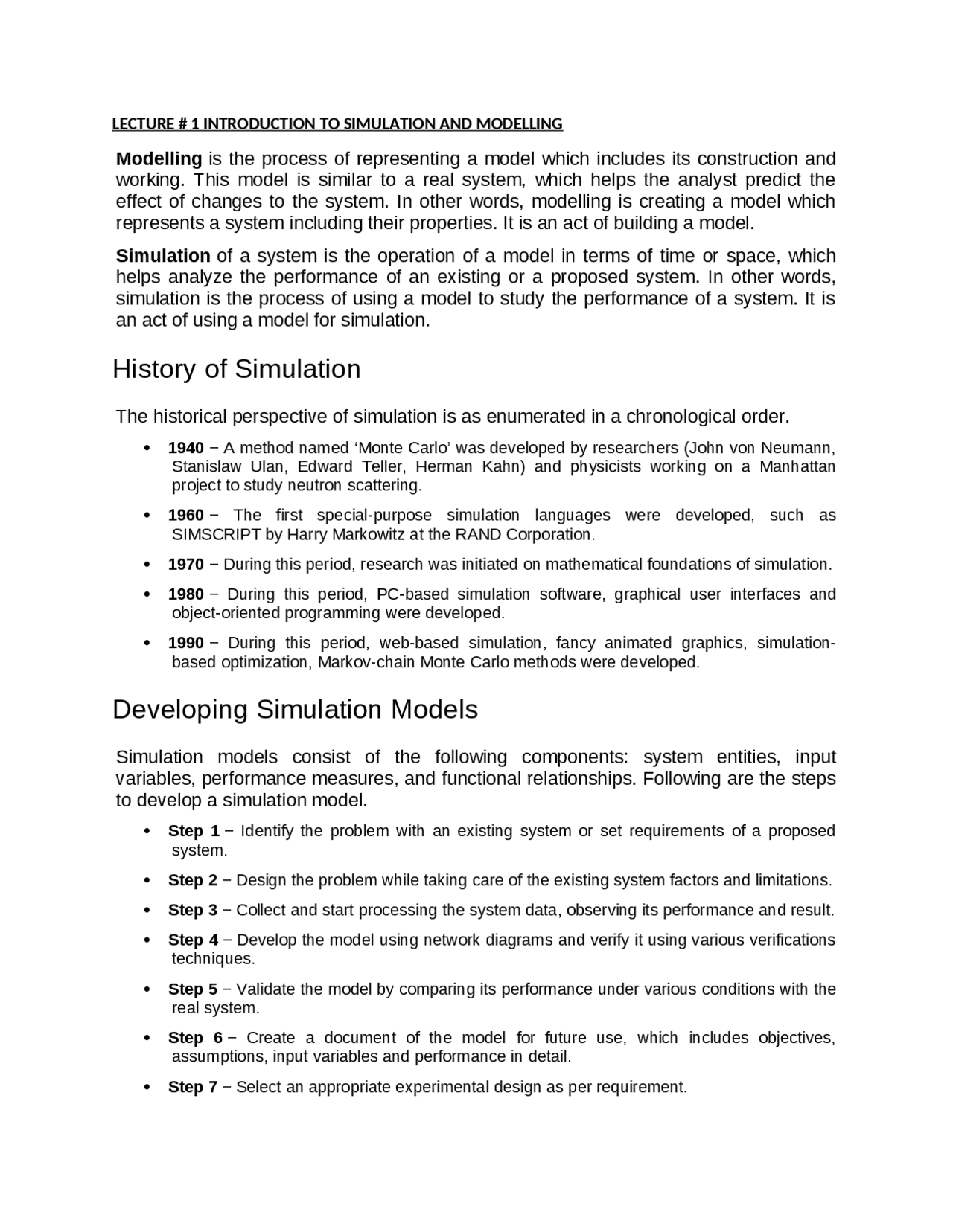 Introduction to simulation and other things - Docsity