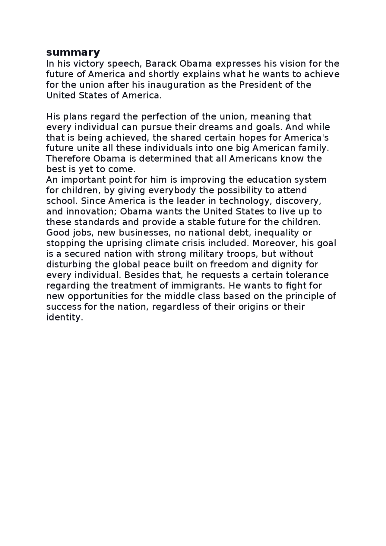 Barack Obamas Speech Docsity