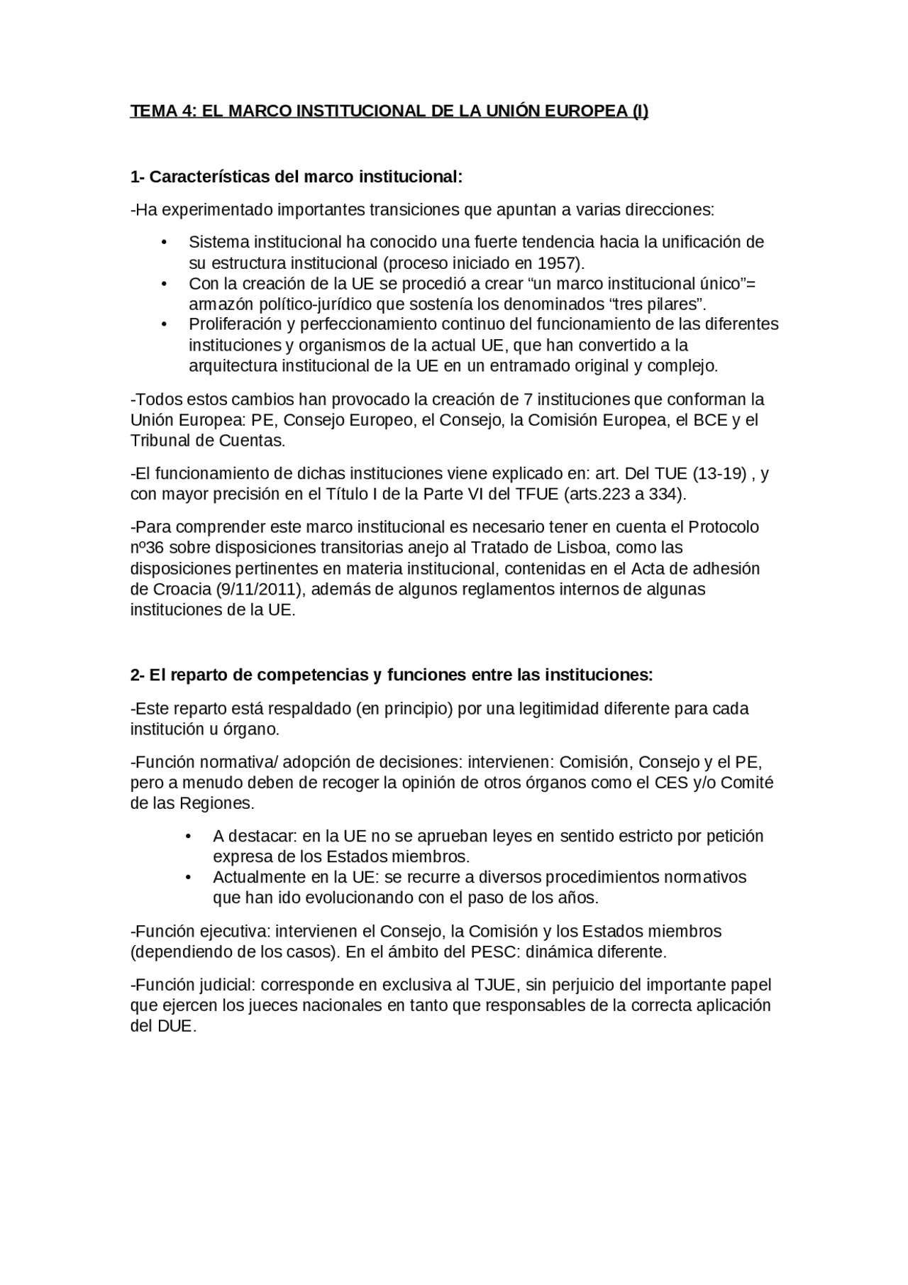 RESUMEN TEMA 4 INSTITUCIONES DE LA UE - Docsity