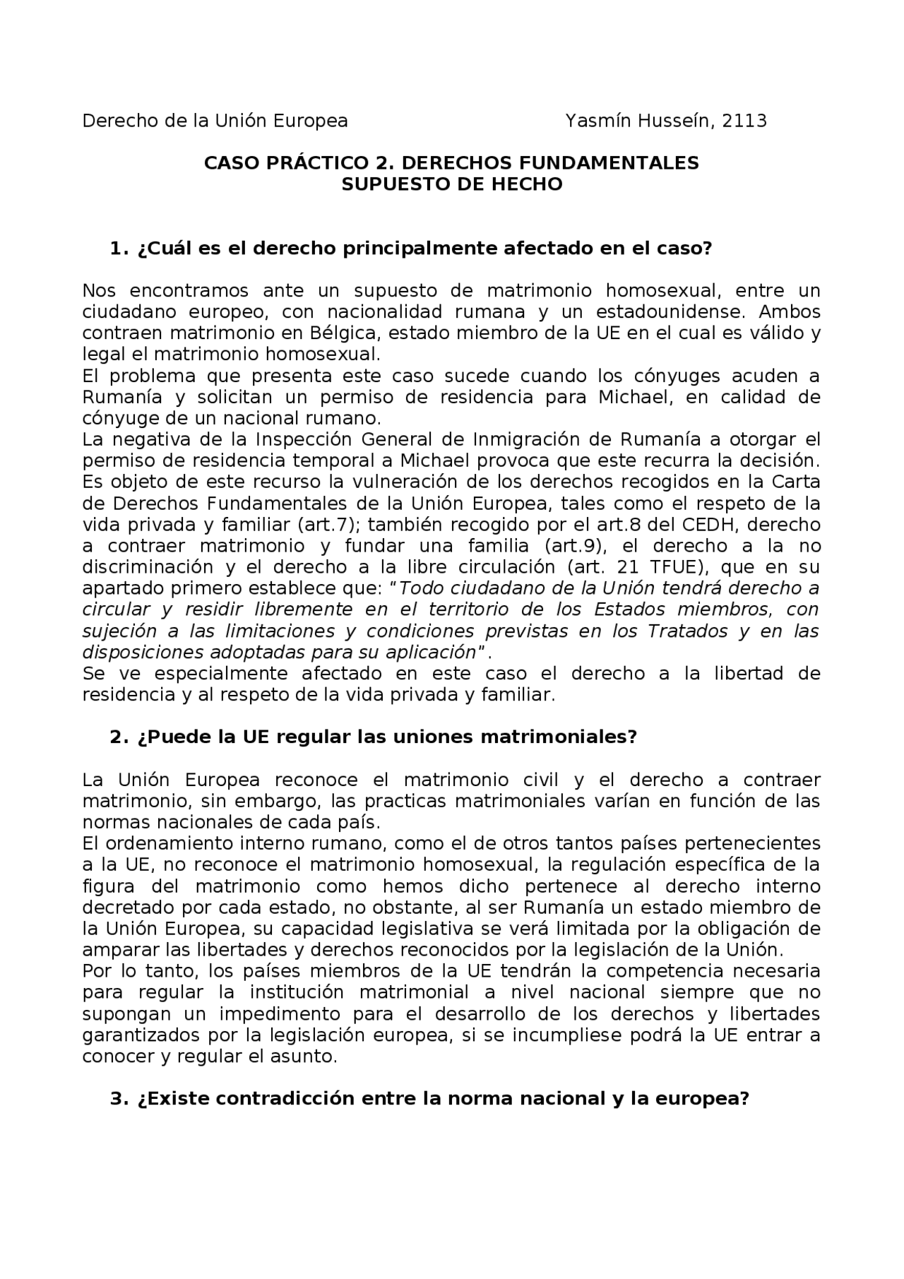 CASO PRACTICO 2 DERECHO UE | Ejercicios de Derecho de la Unión Europea ...