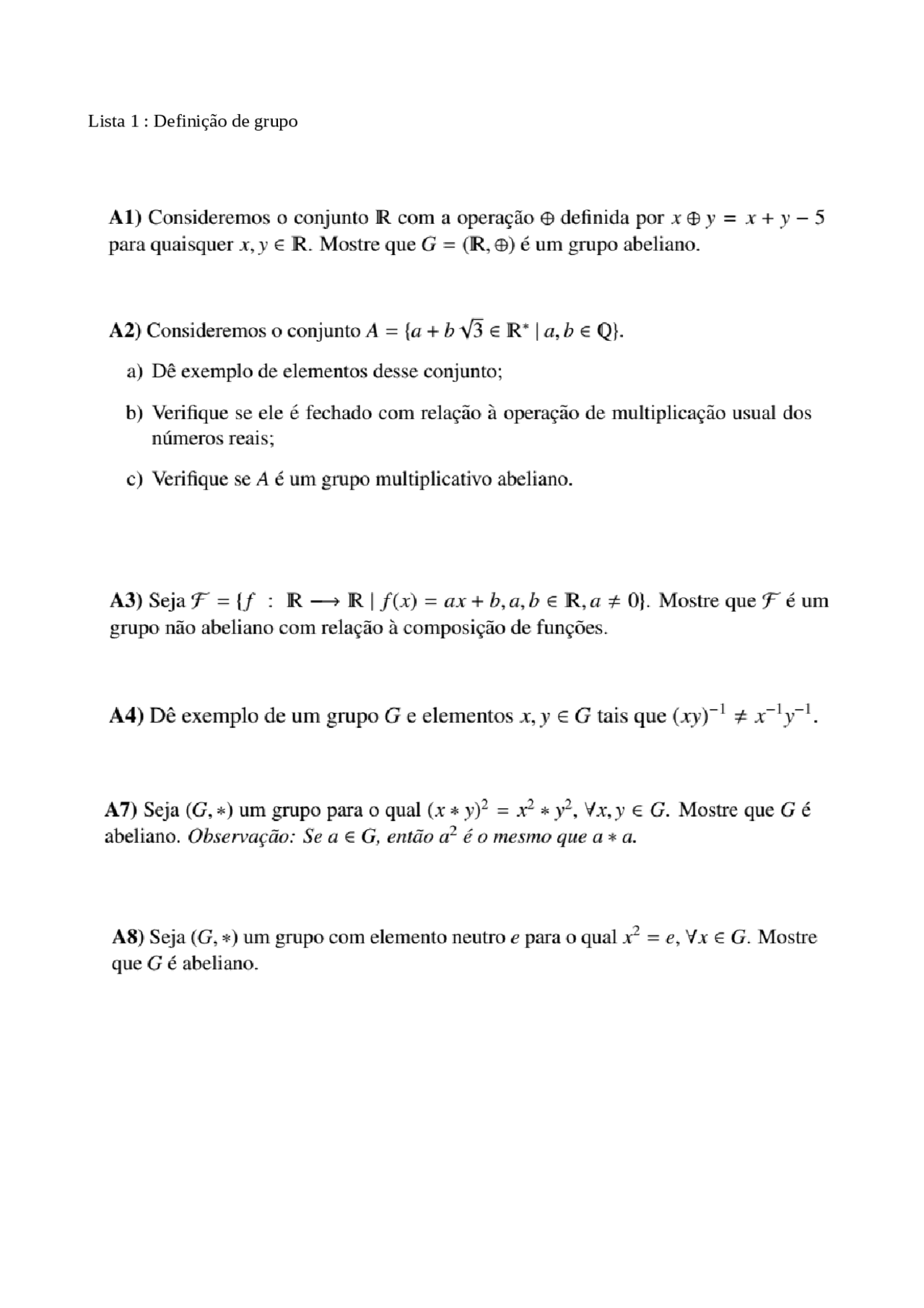 Lista De Exercicios Sobre Grupo Docsity