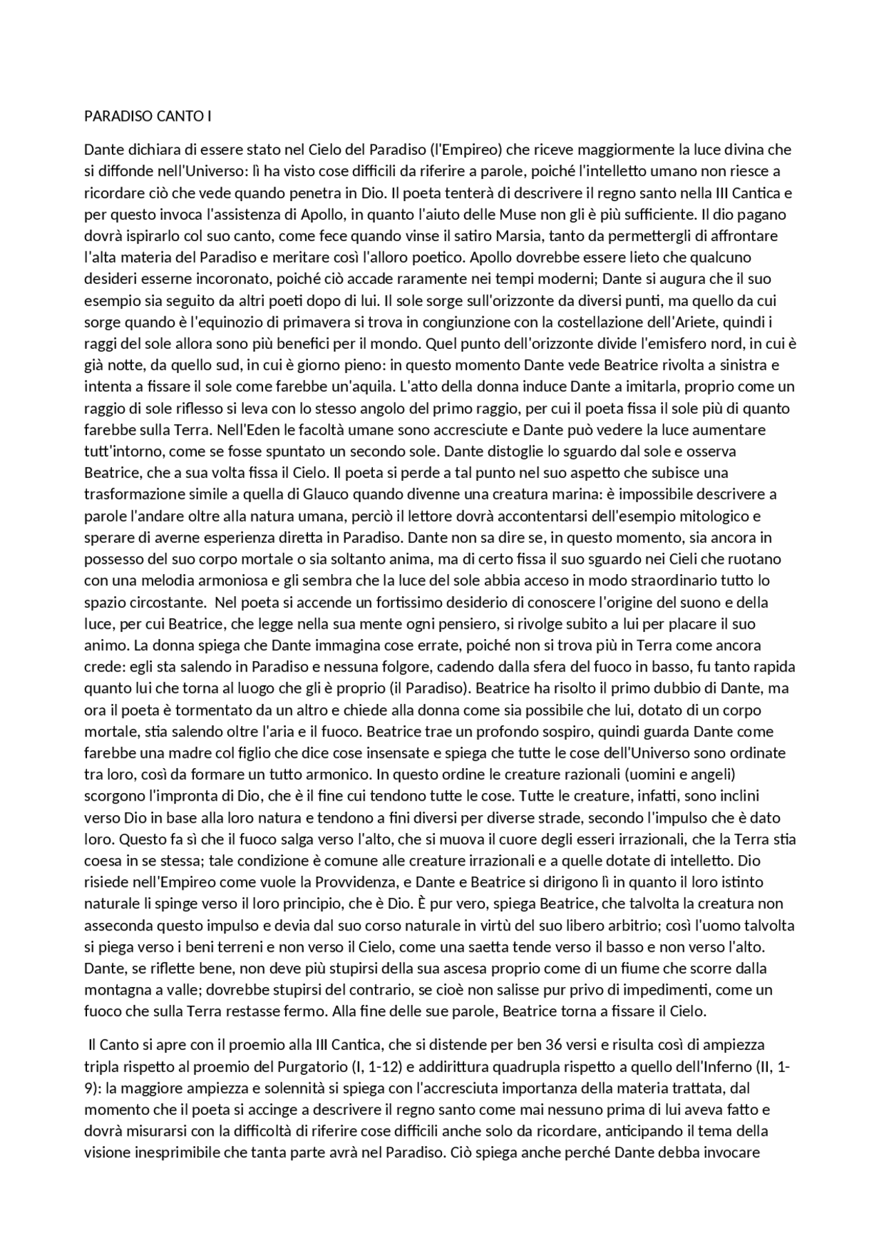 PARADISO CANTO 1 appunti Docsity