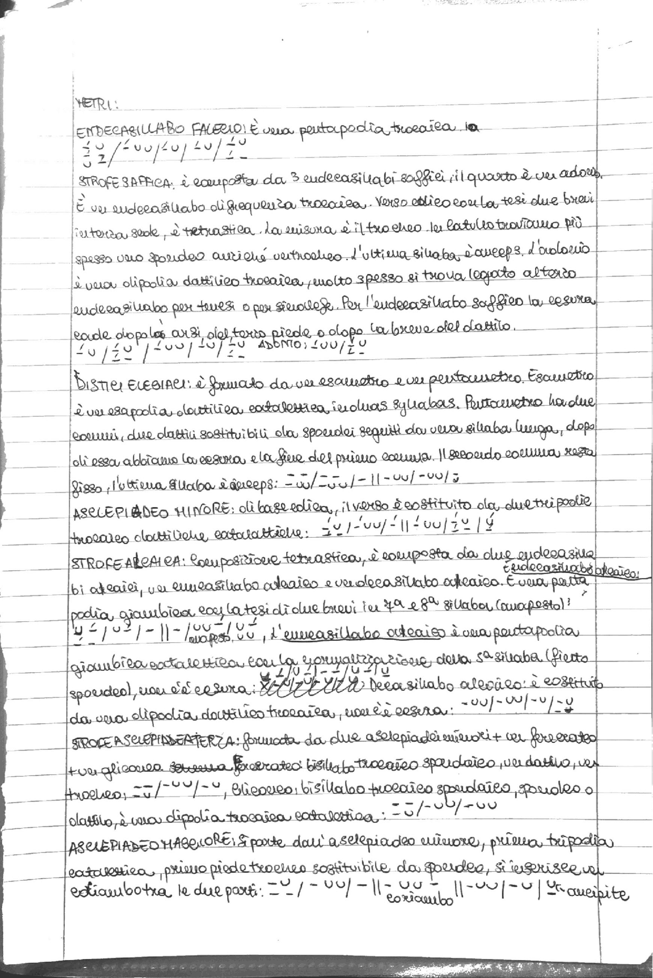 Schema dell’endecasillabo falecio, dell’asclepiadeo minore, della