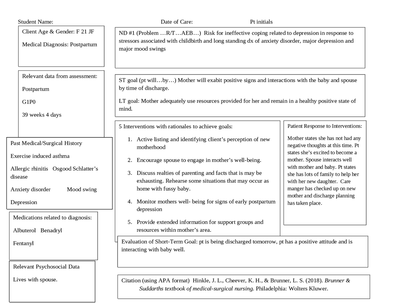 Concept care map postpartum depression nursing Docsity