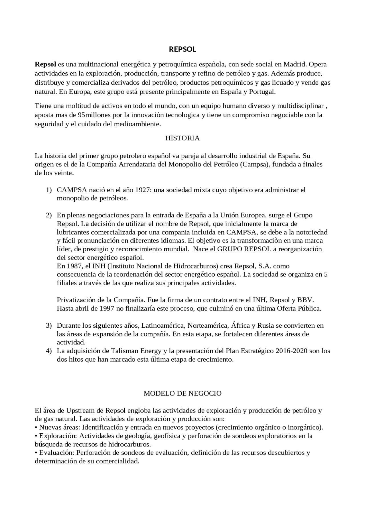 Presentación rápida de la empresa Repsol - Docsity