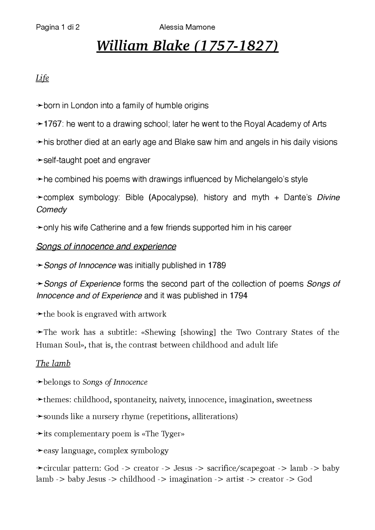 Study notes of William Blake - Docsity