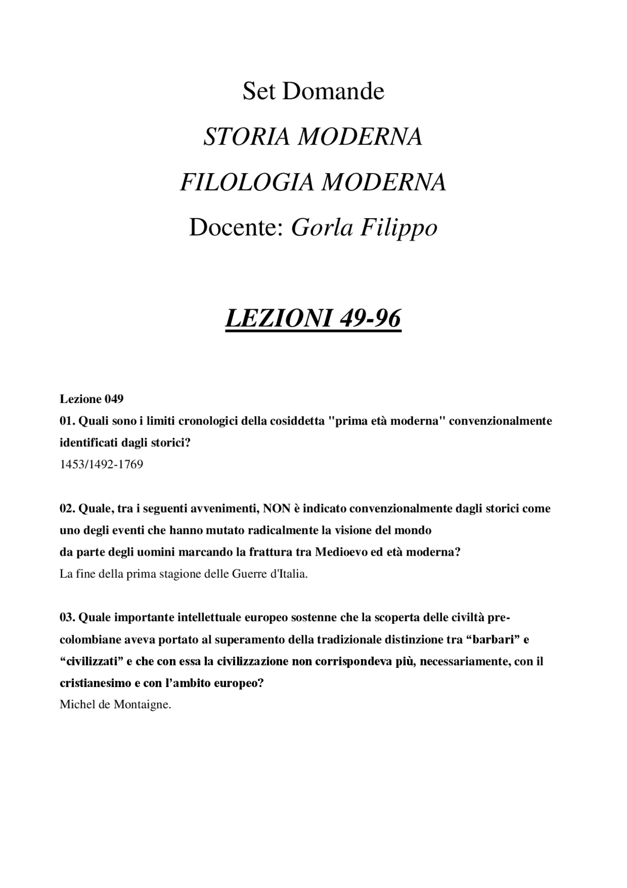 PANIERE ECAMPUS - TUTTE - Storia moderna GORLA lezioni 49-96 (Filologia ...