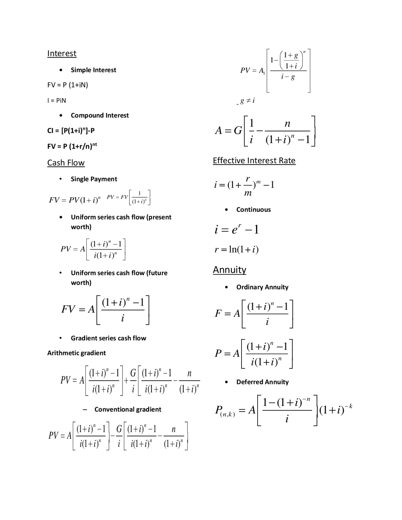 Engineering Economy Formulas - Docsity