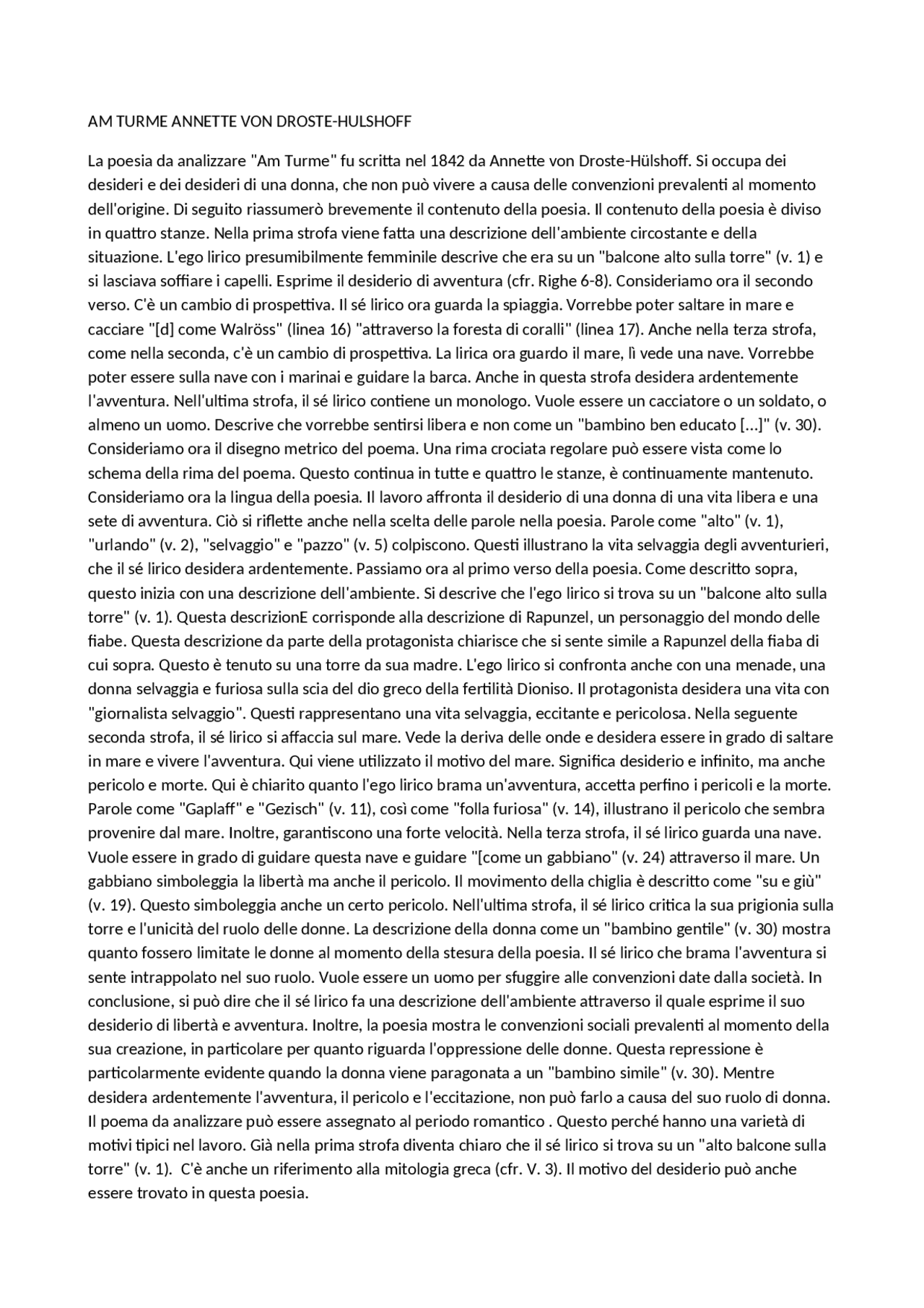 Am Turme Annette Von Droste Hülshoff AM TURME ANALISI ANNETTE VON DROSTE-HULFSTOFF - Docsity