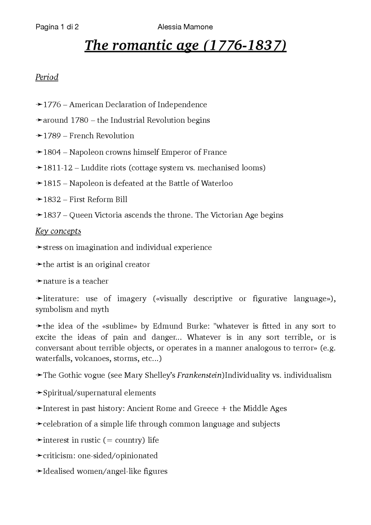 Study notes of the Romantic Age - Docsity