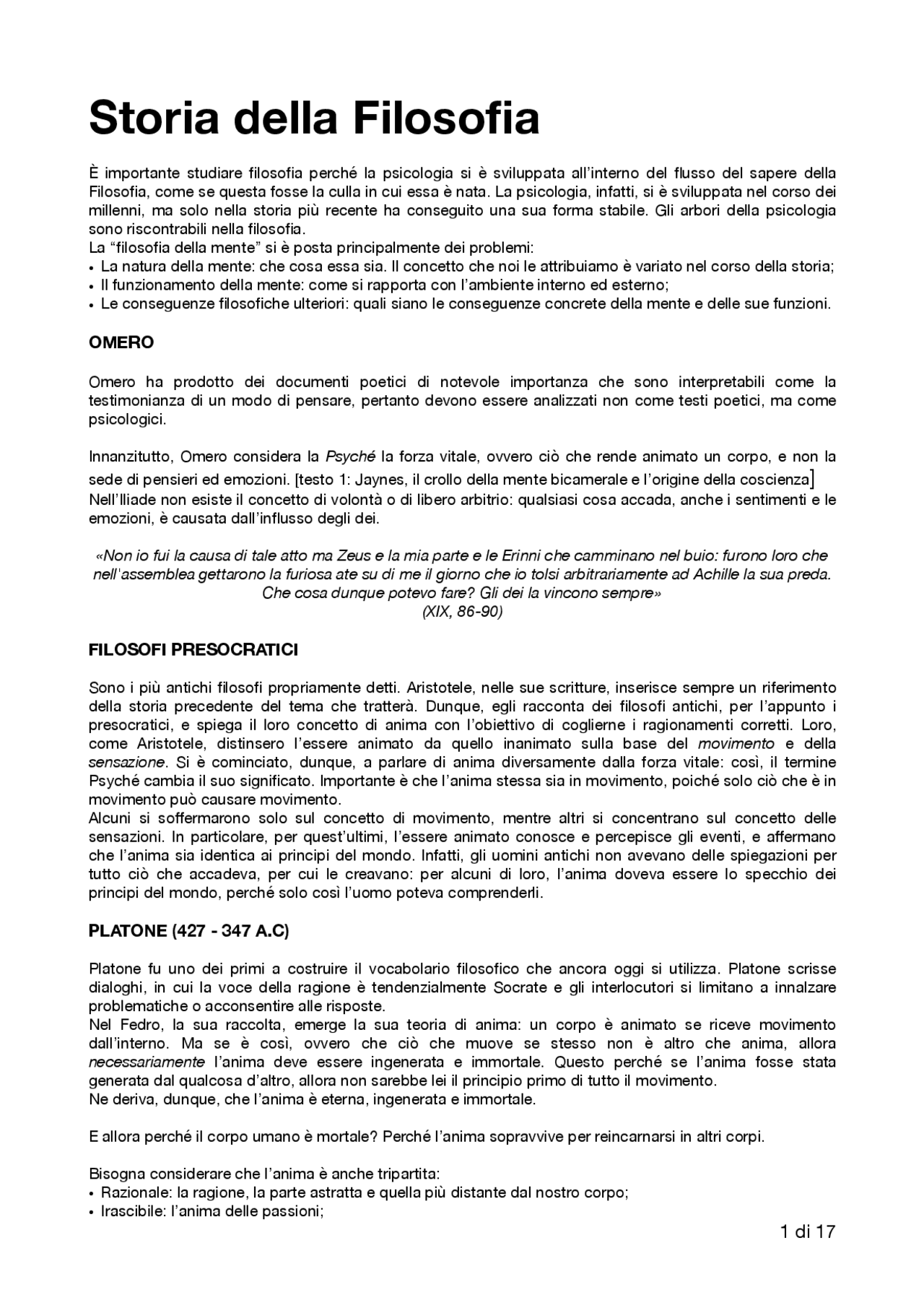 Storia della Filosofia Scienze e Tecniche Psicologiche Dispense di