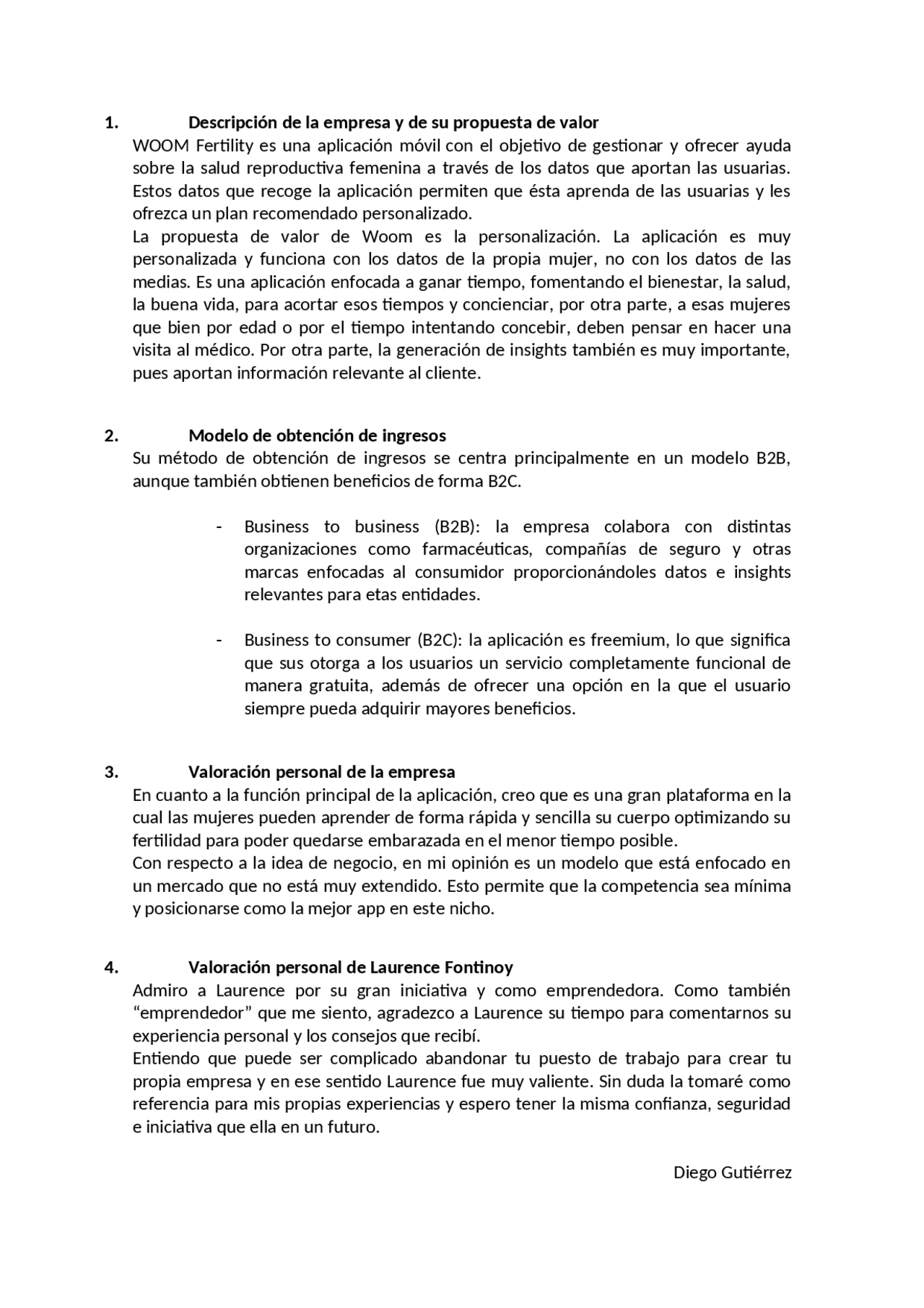 Ejercicio basado en la empresa Woom Fertility Docsity