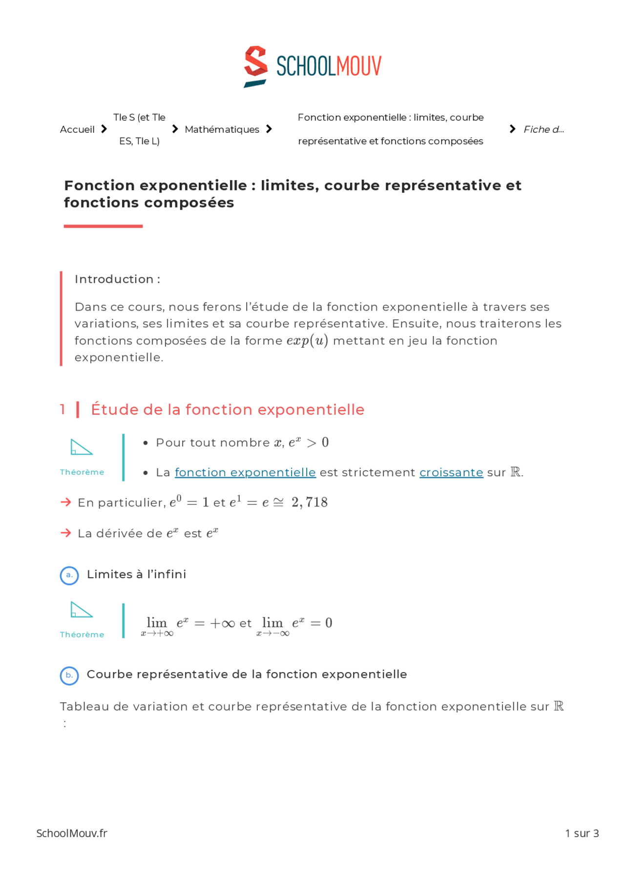 Fonction exponentielle: limites, courbe représentative et fonctions ...