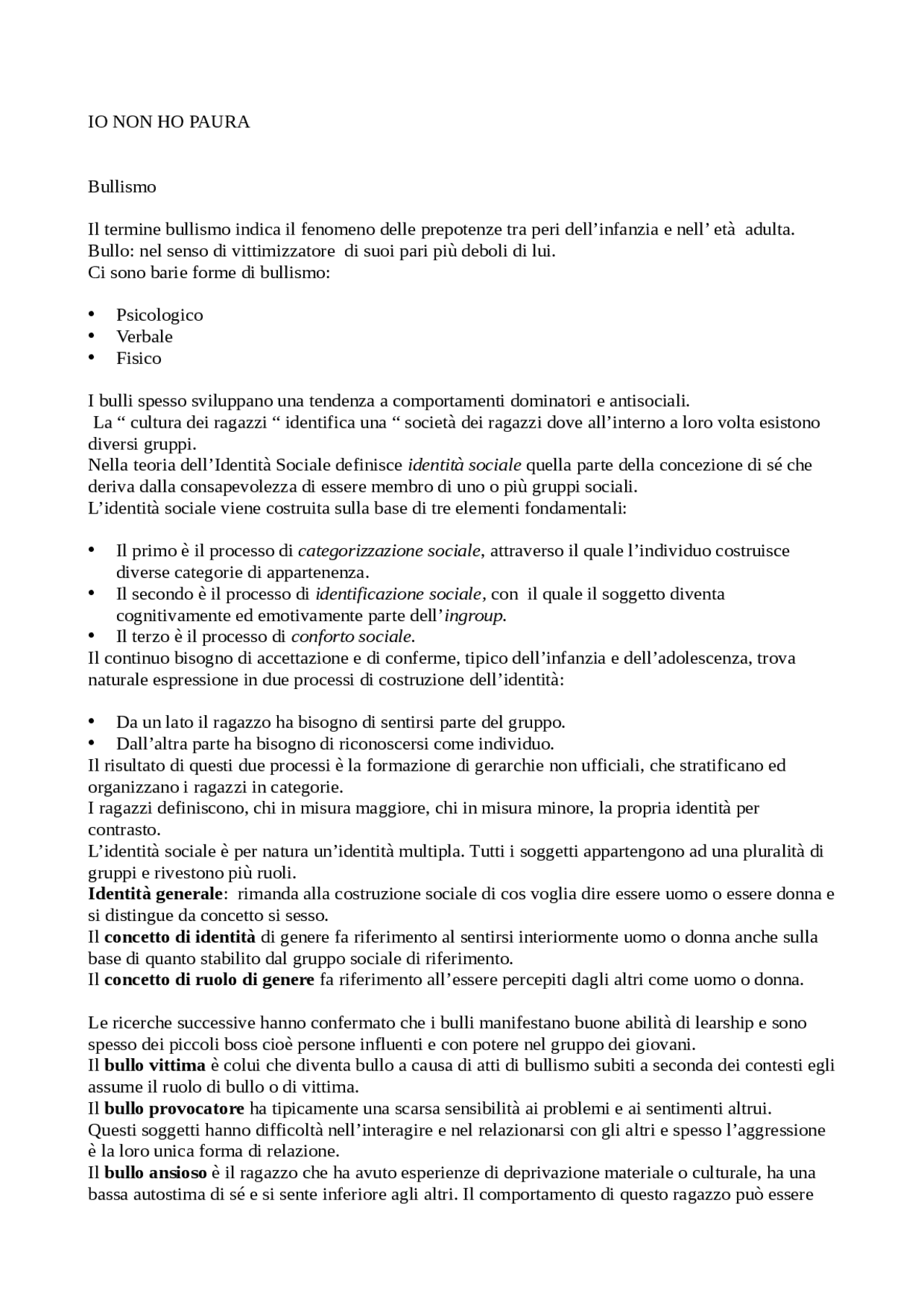 Riassunto io non ho paura Sintesi del corso di Pedagogia Docsity