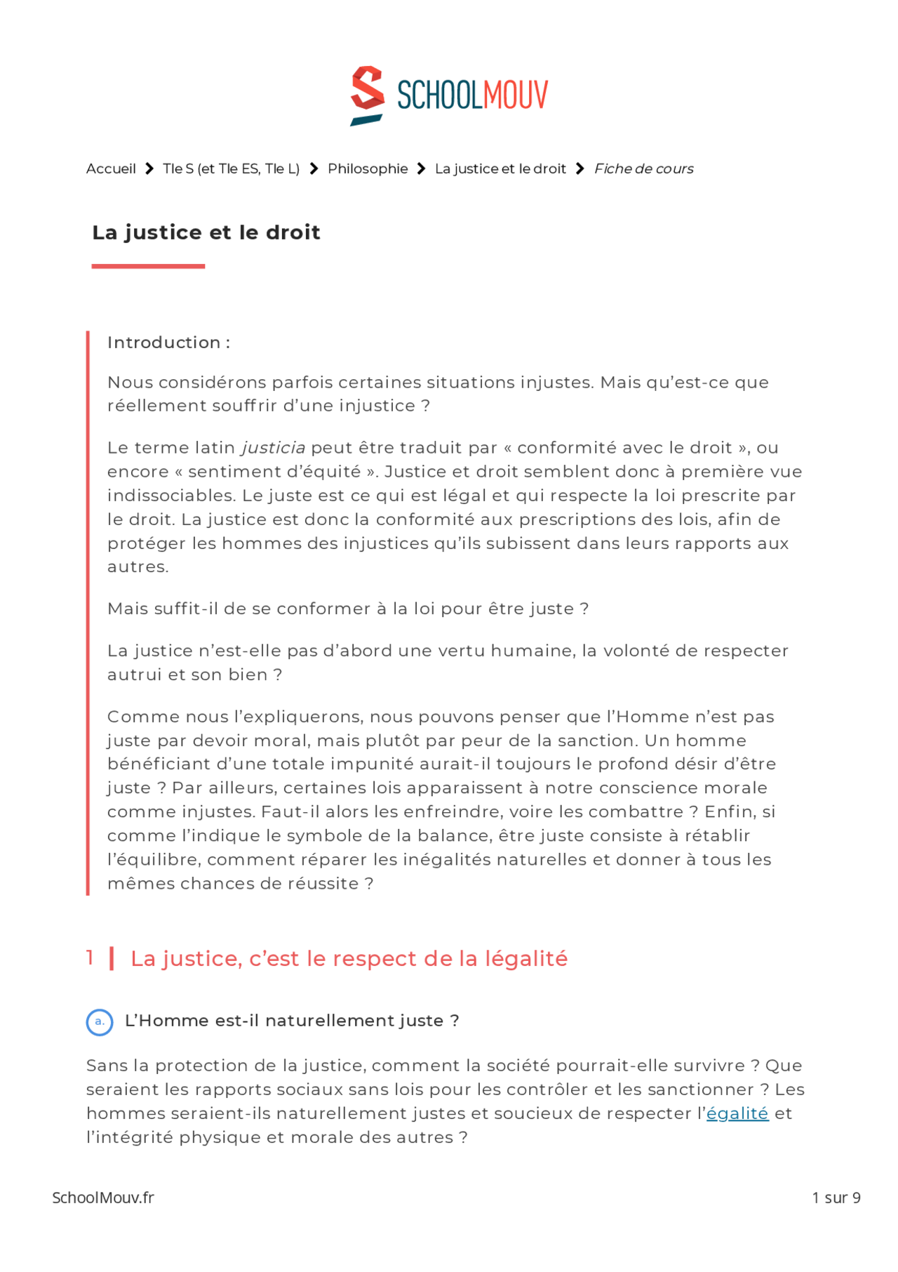 La justice et le droit en Philosophie - Docsity