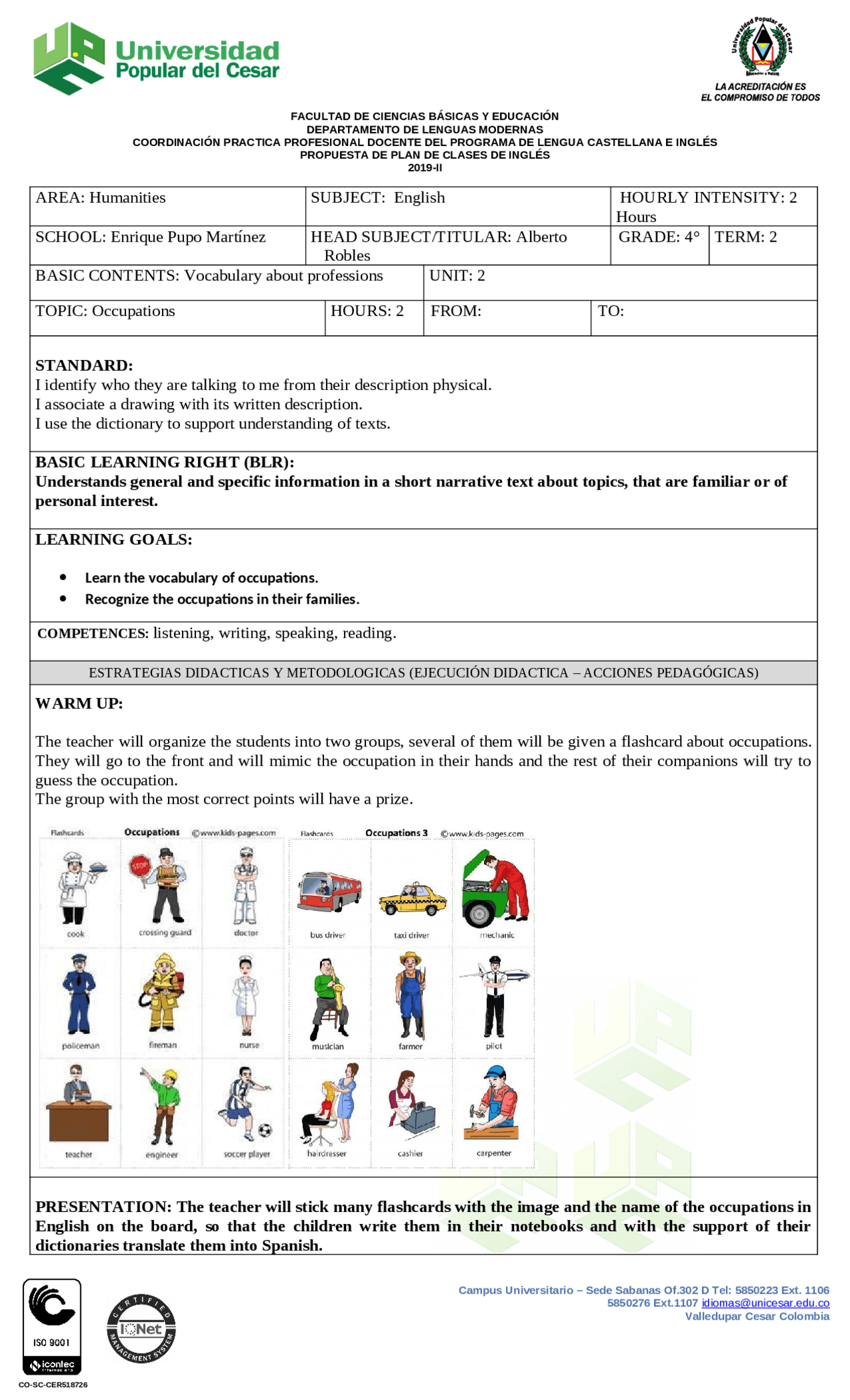 Ejemplos de elaboración de planes de clases Exercises of English