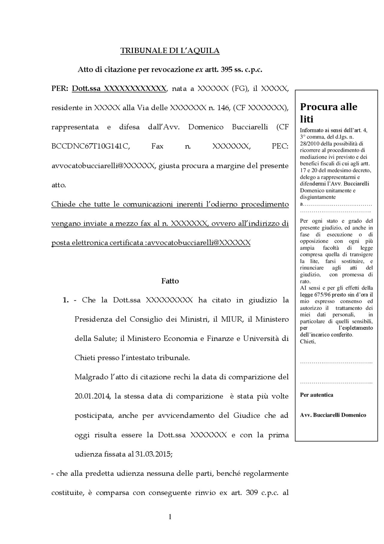 Atto giudiziario in materia legale Docsity