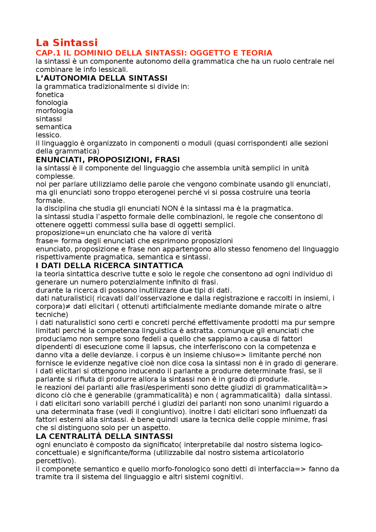 Sintassi Linguistica Generale prof Pierantozzi Uniurb - Docsity