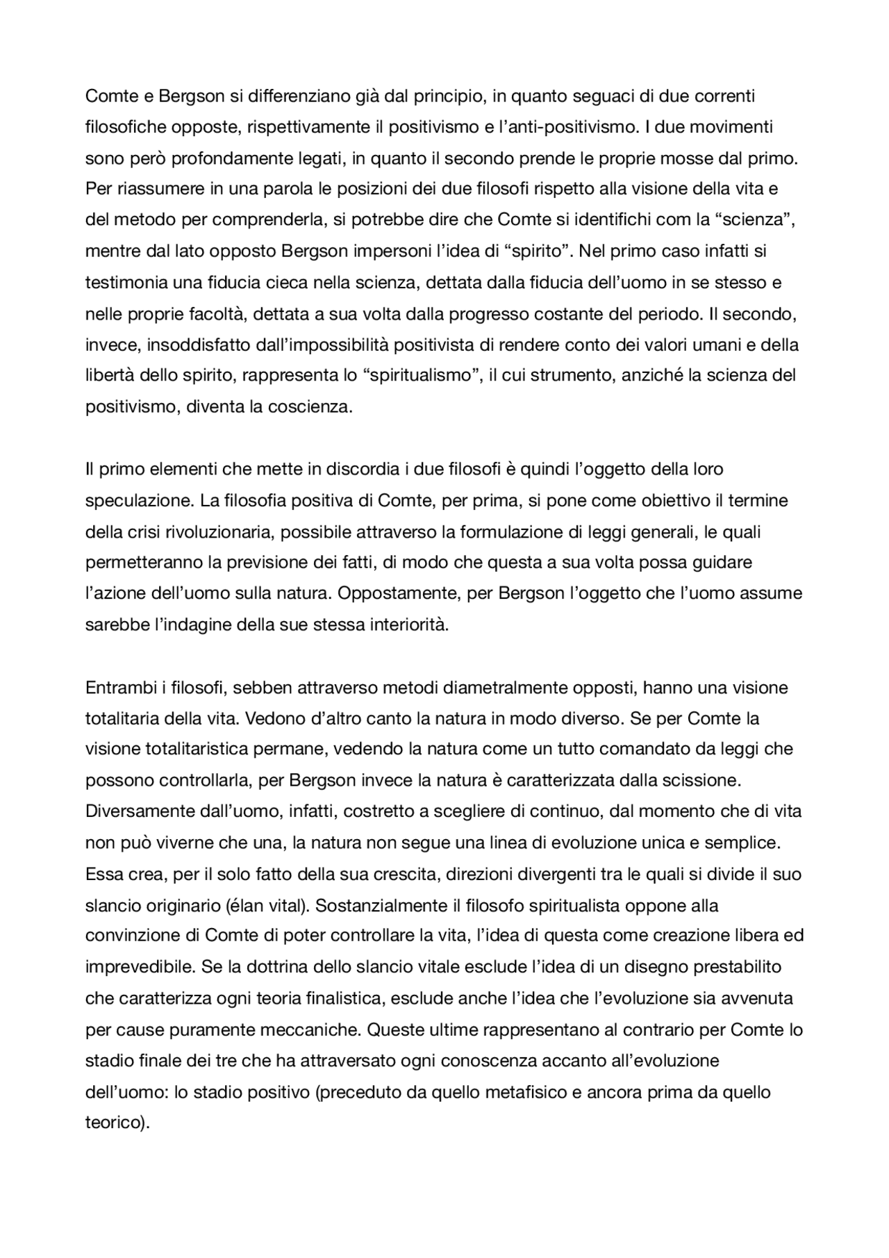 Paragone comte bergson - Docsity