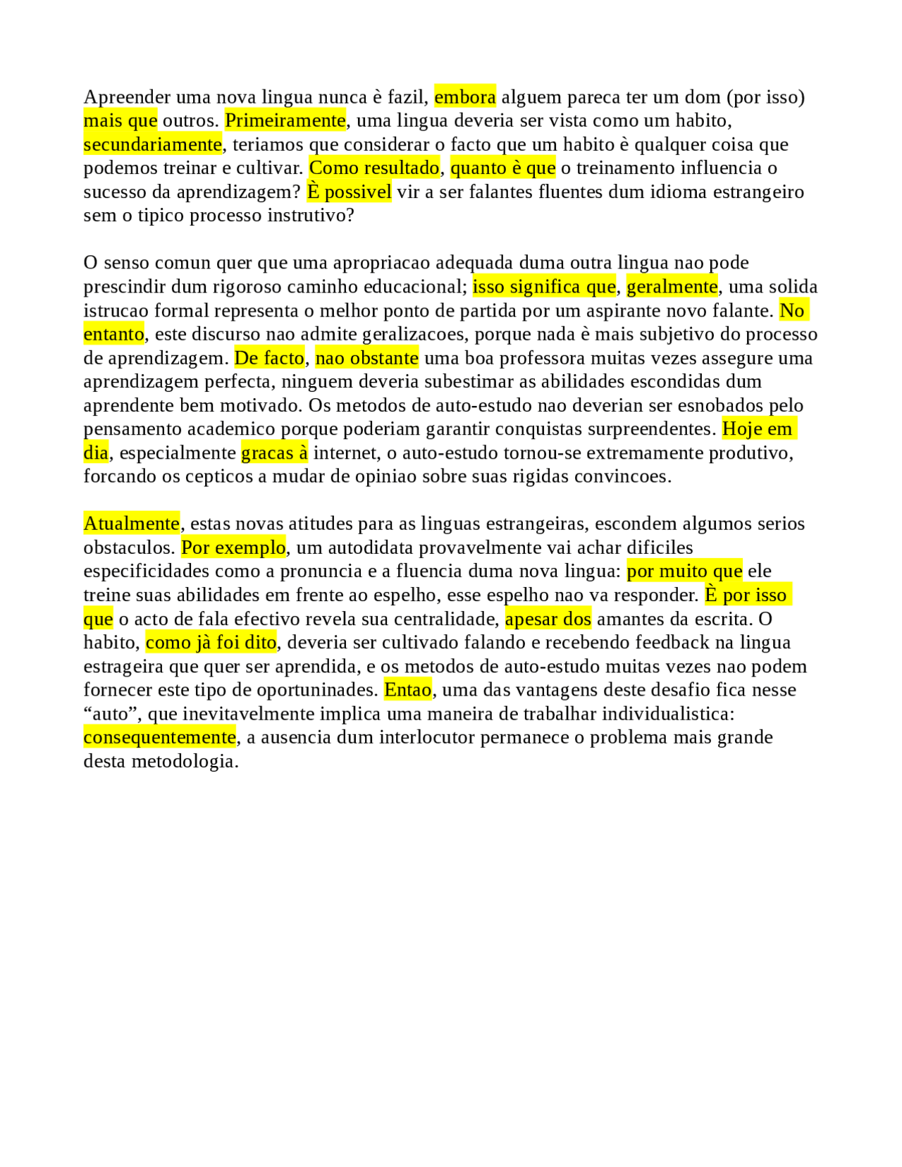 Come si scrive un testo in PORTOGHESE (Es. 3) Docsity