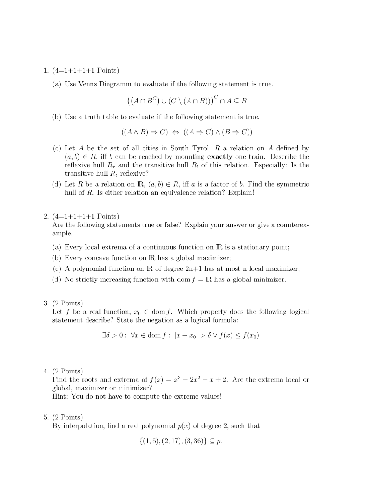 Mathematics Sample Exam - Docsity