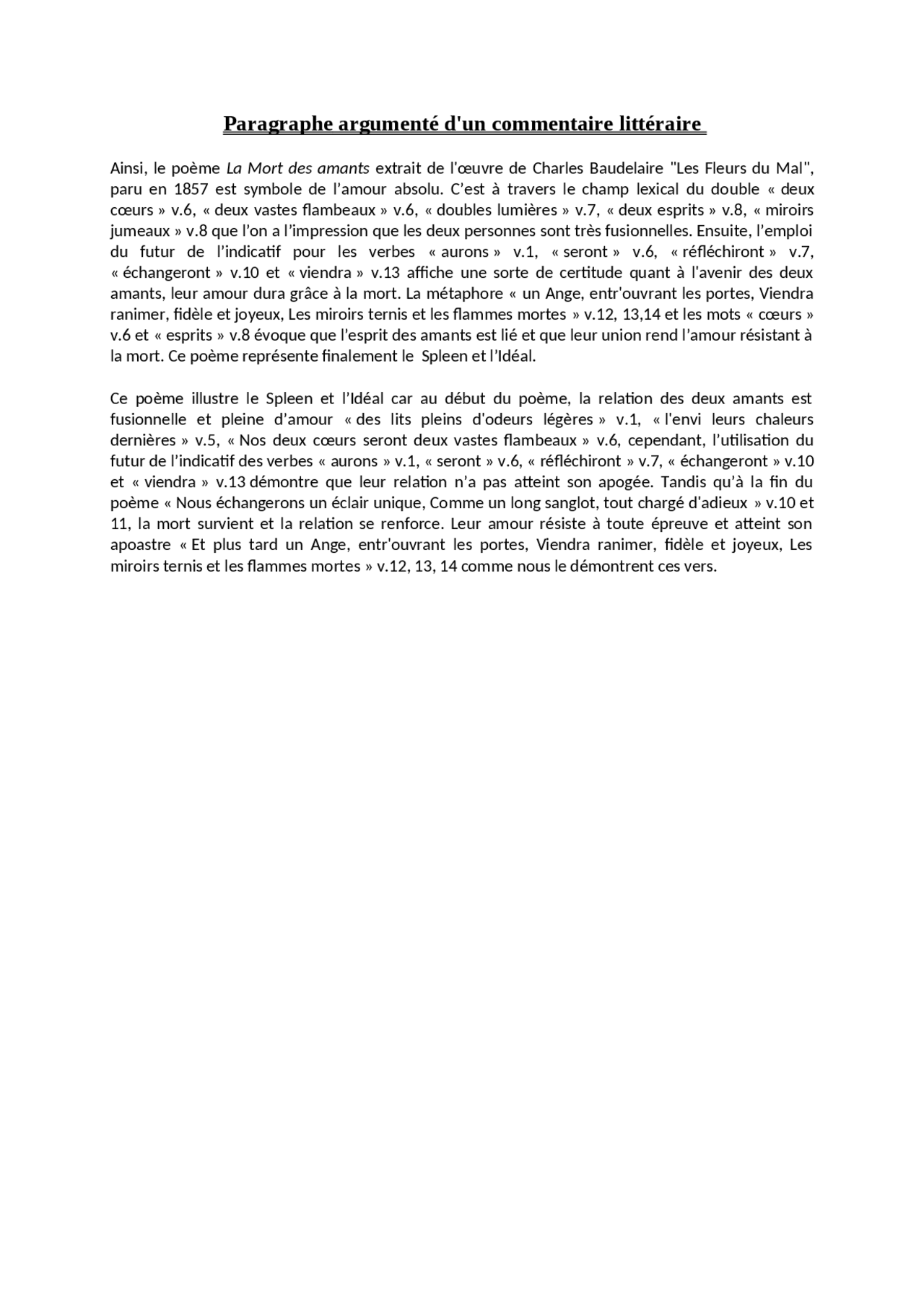 Paragraphe argumenté d'un commentaire littéraire | Exercices Français ...