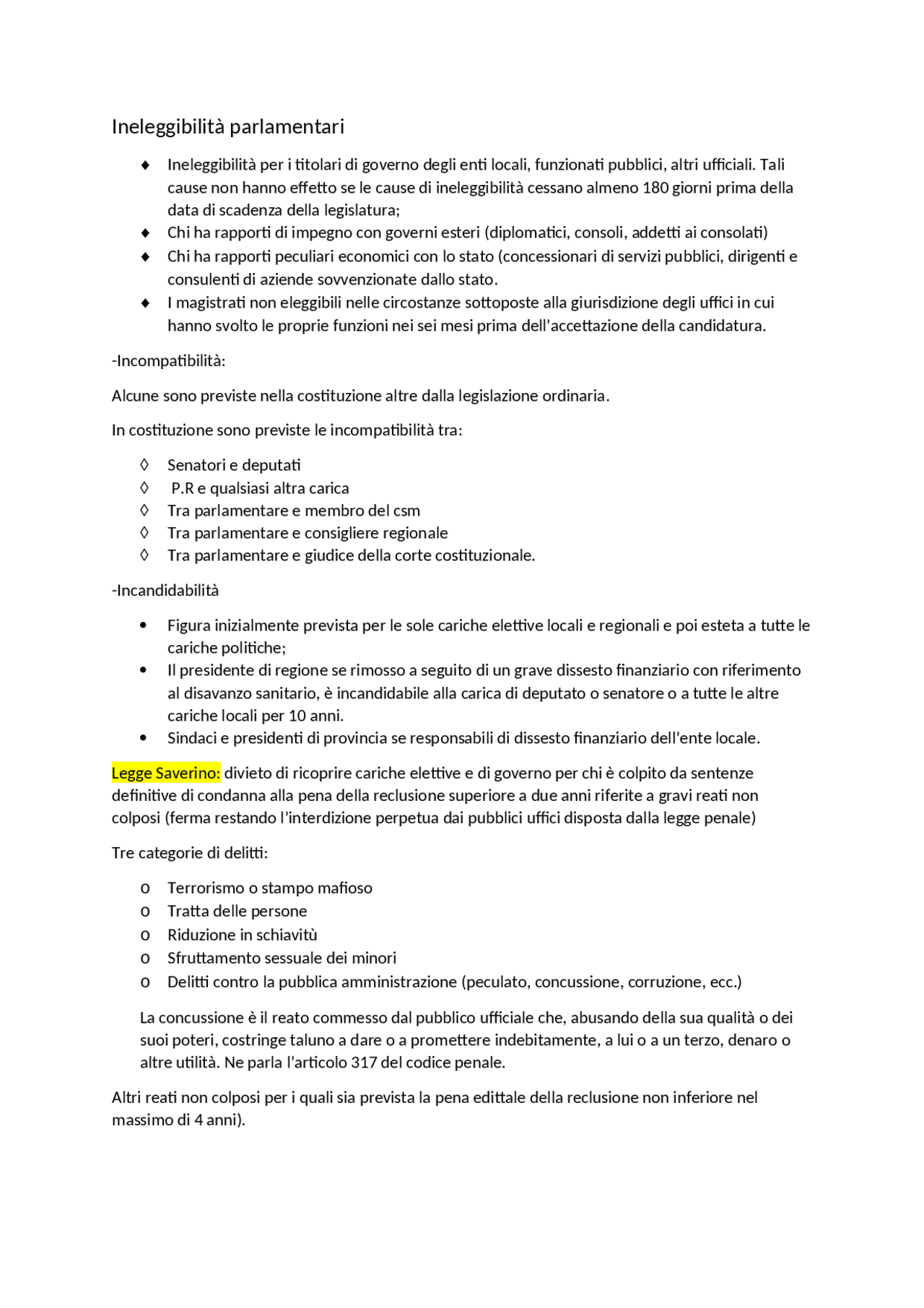 e incandidabilità. Docsity