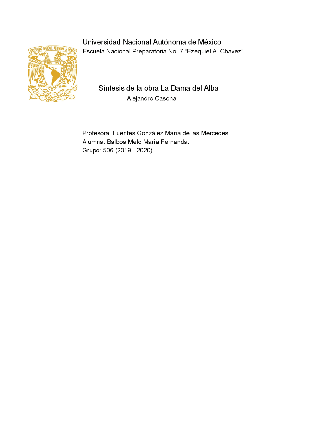 Sintesis De La Obra La Dama Del Alba Docsity