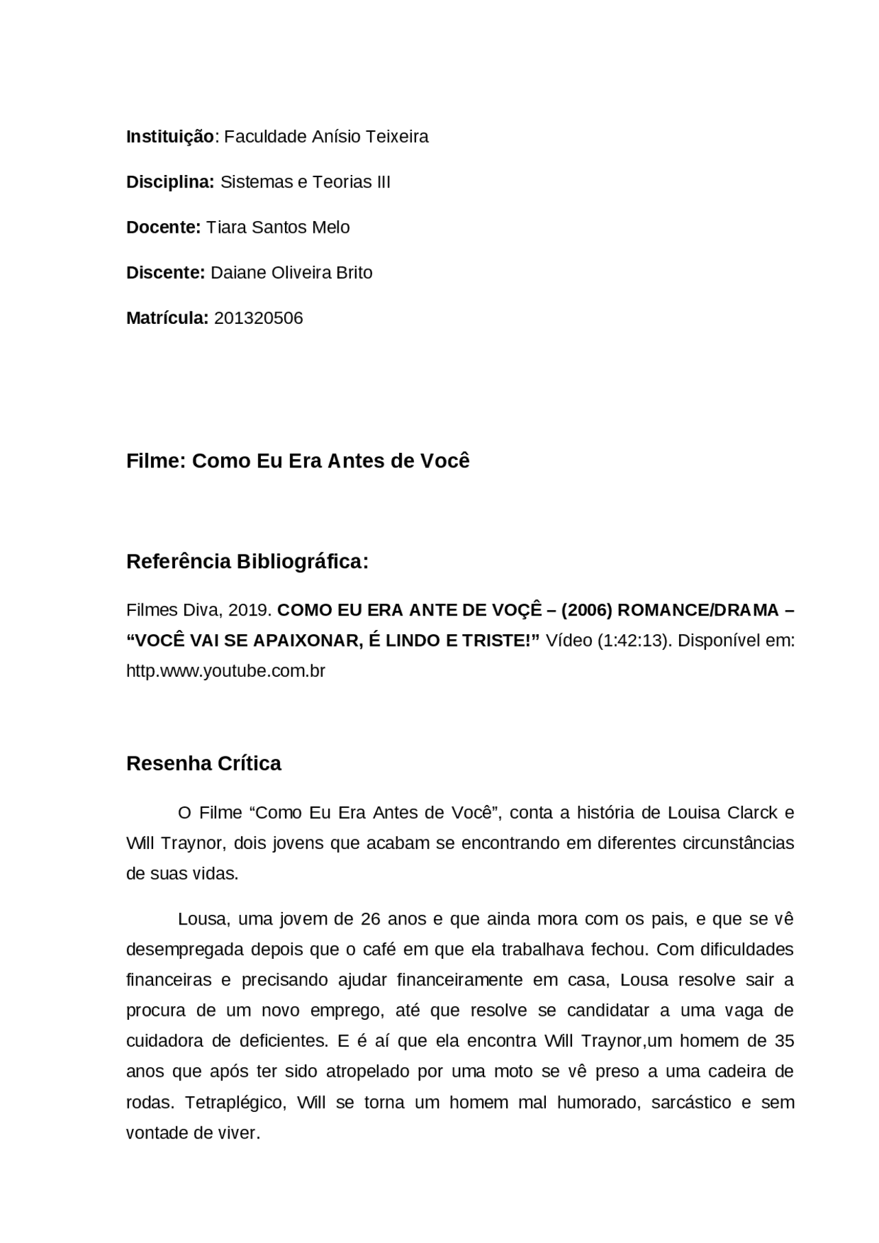 Resenha Critica Do Filme Como Eu Era Antes De Voce Docsity