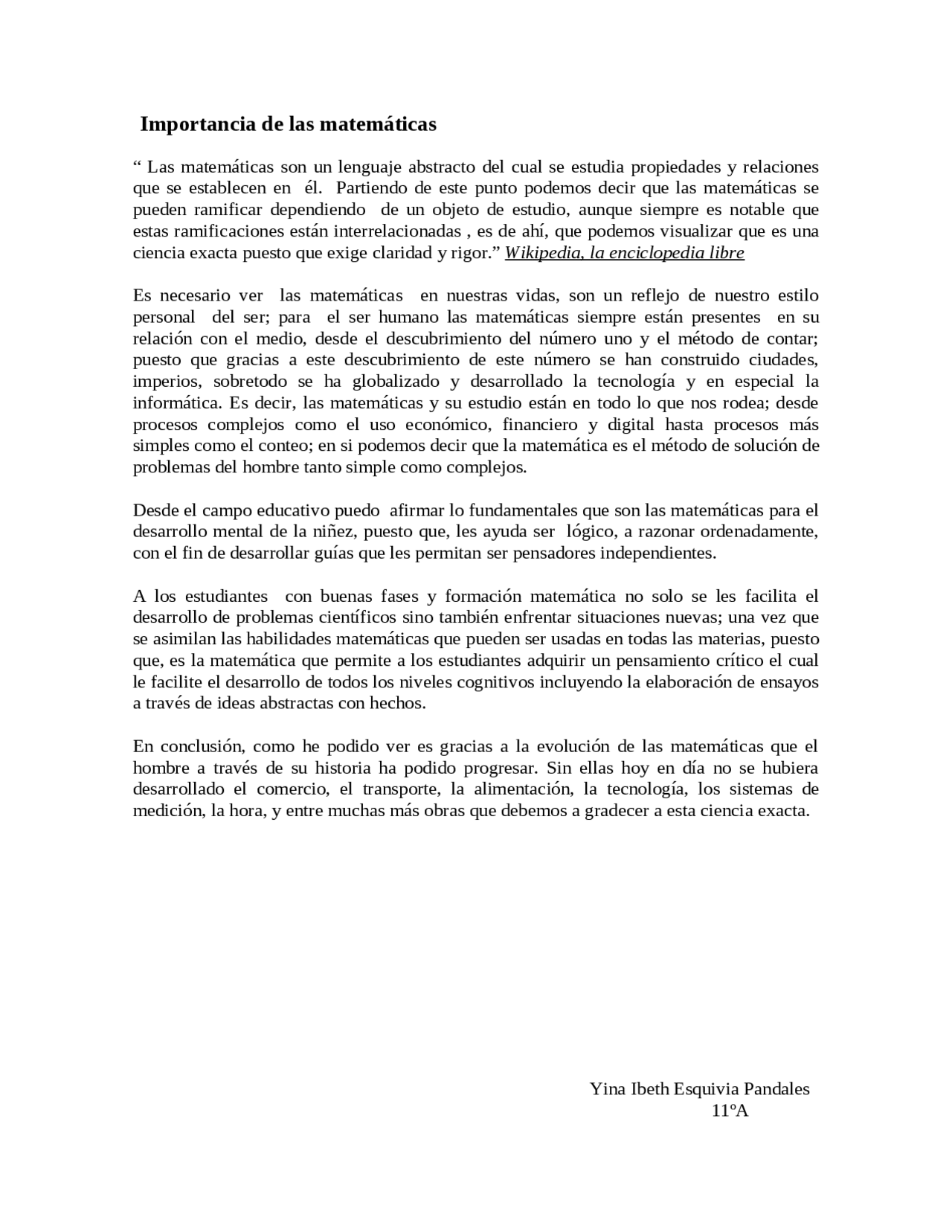 Importancia de las matematicas - Docsity