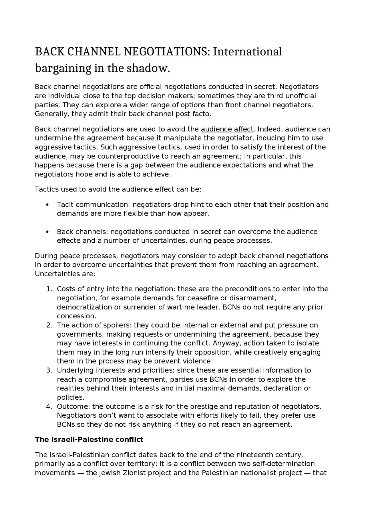 Back Channel Negotiations Docsity