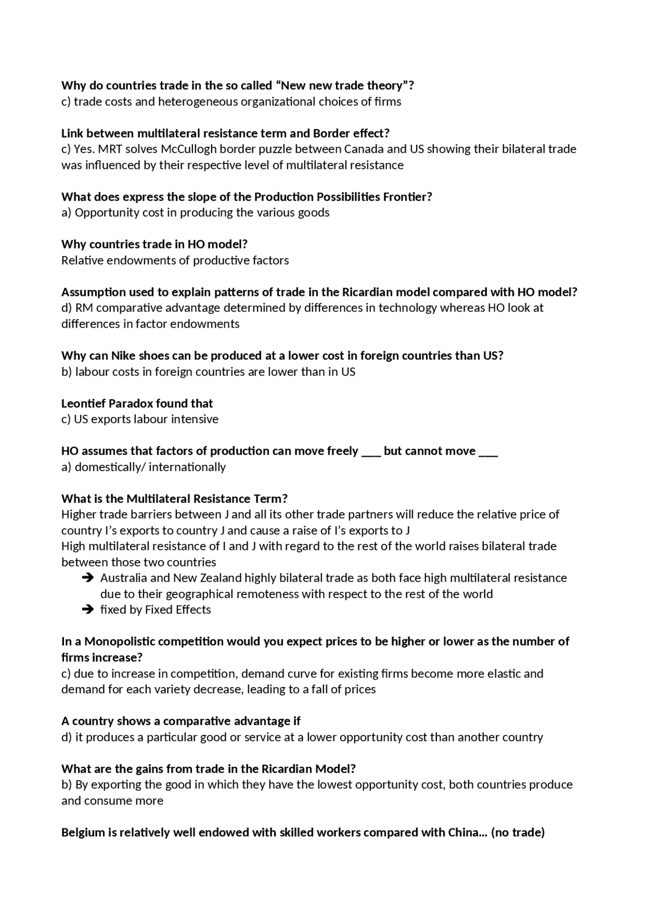 EU Trade questions - International Cooperation - Docsity