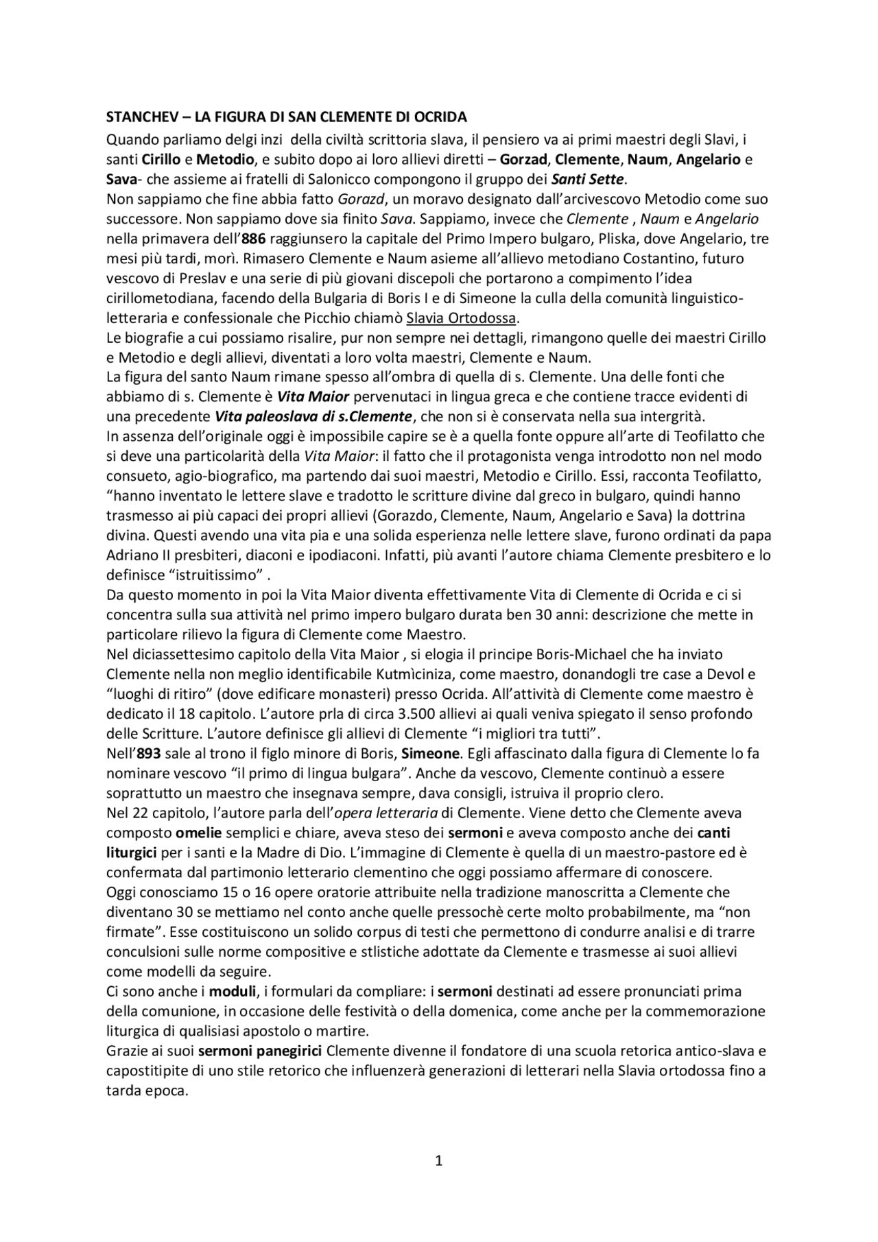 La figura di S.Clemente di Ocrida (Stanchev) Docsity