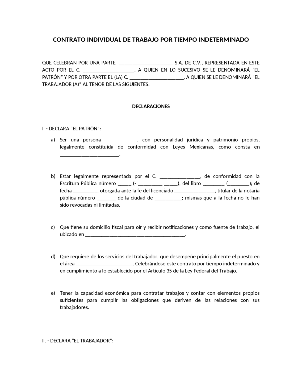 Formato de contrato de trabajo Docsity